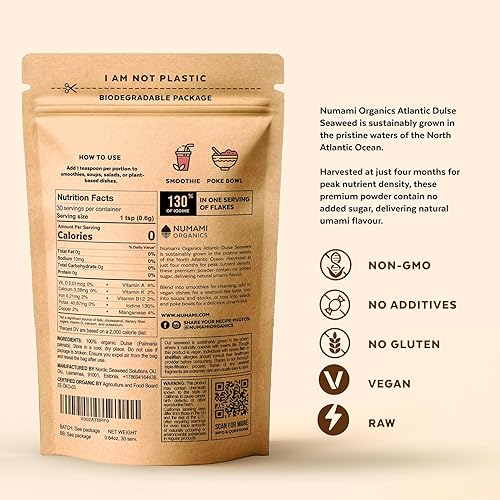 Vista 9 de Organic Atlantic Dulse Flakes - Algas marinas Young Baby cultivadas en el Atlántico Norte, secado al vacío, calidad premium. Textura suave y sabor