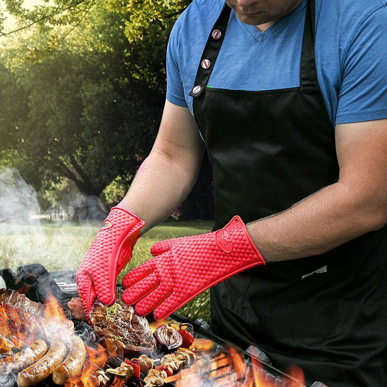 MEZON Multipurpose Silicone Anti-Scald Glove Microwave Oven Mitts Pot Holder Heat Proof Resistant Cooking Baking Hand Safety Gloves - 1 Pair (Multi Color) 2
