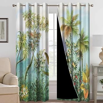 Blackout Curtains for Bedroom Tropical Curtains Wild Plants with Flowers Palm Tree Curtains 2 Panels for Living Room Heat Blocking42x63inch