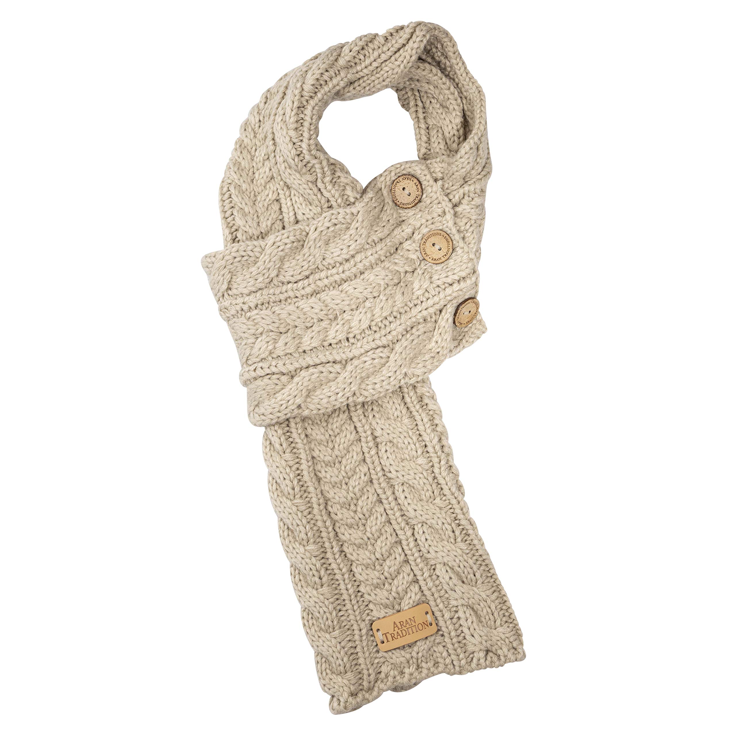Aran Traditions Women's Oatmeal Cable Knit Wrap Button Scarf (Oatmeal)