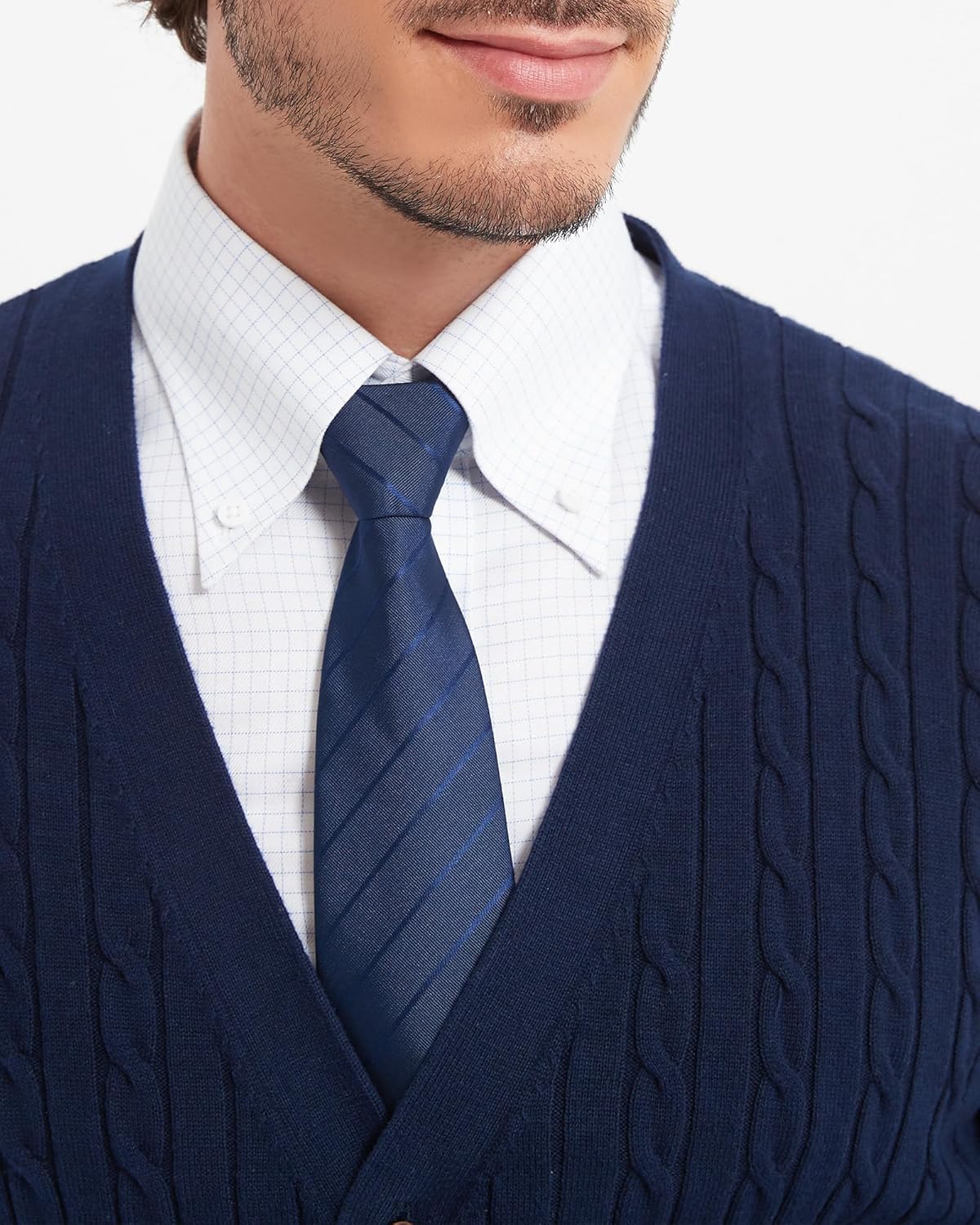 Kallspin Men’s Pure Cotton Cable Knit Cardigan V Neck Button Down Sweater Classic Casual Knitwear - Image 5