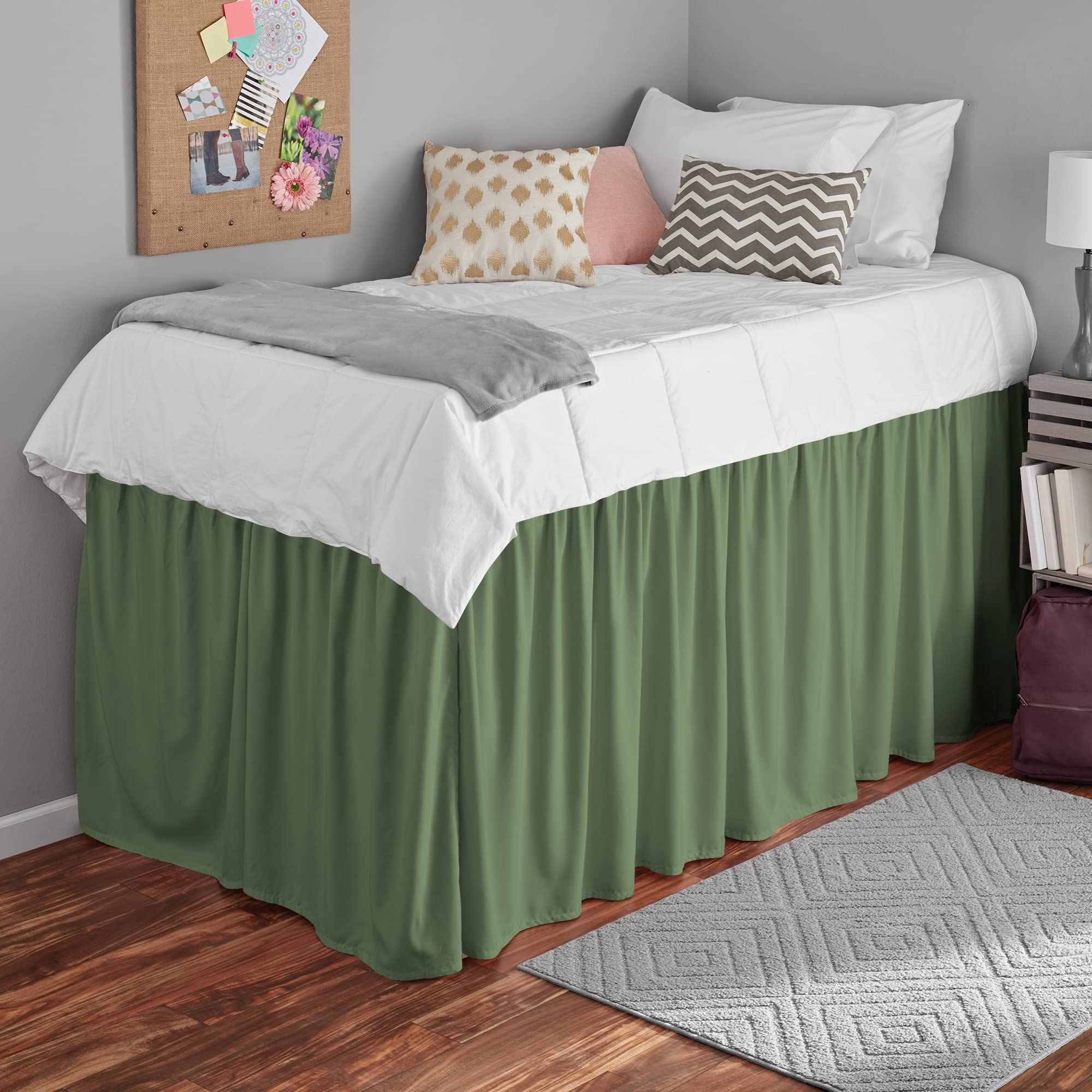 ABP COLLECTION Bed Skirt for Dorm Room, Ruffled Sized Three Fabric Sides College - 100% Cotton 800 Thread Count Twin XL 34/'' Tailored Drop Olive