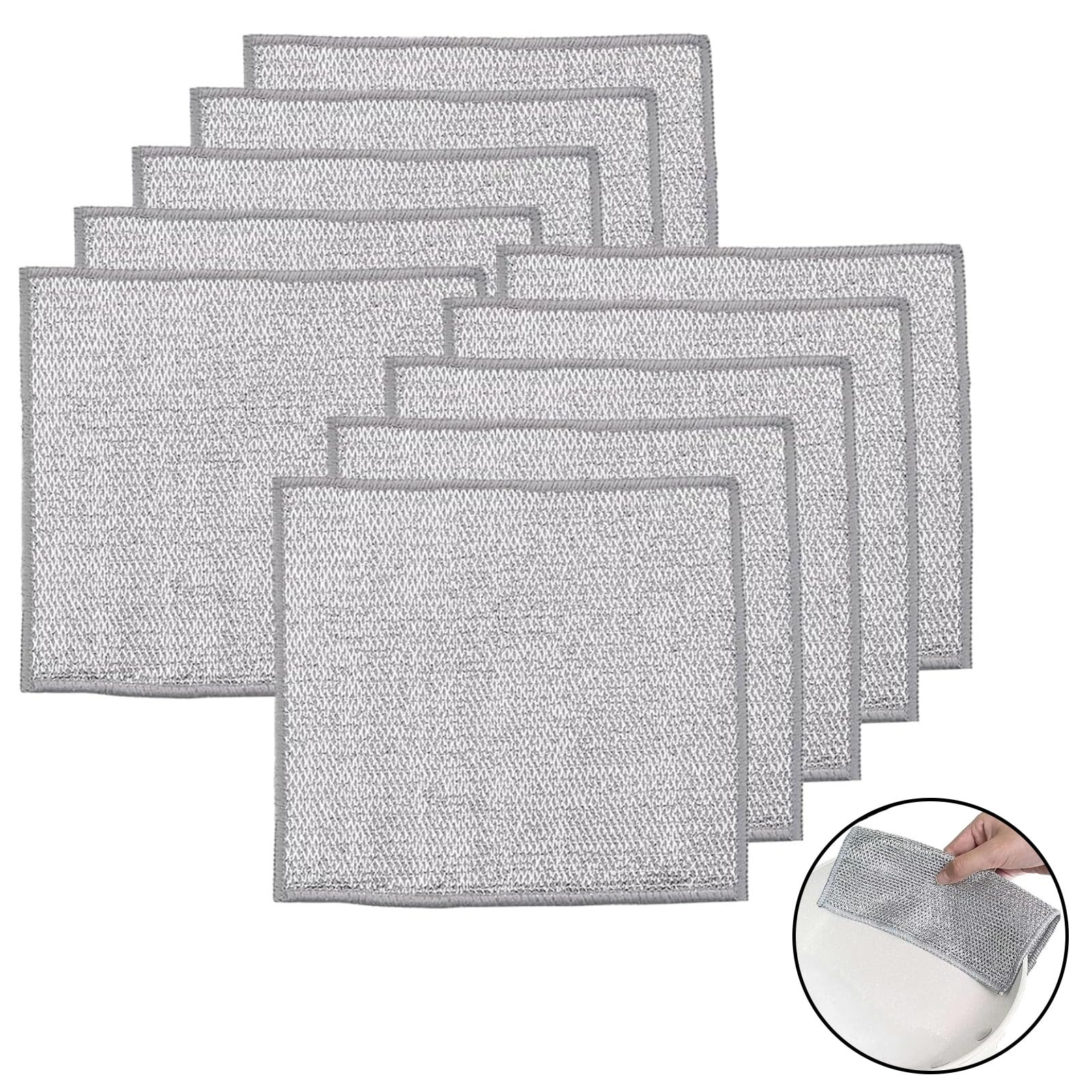 Paikatoa Wire Dishwashing Rags,10PCS Double-layer Thickened Non-Scratch Wire Dishcloth for Wet and Dry, Easy Rinsing, Reusable, Wire Cleaning Cloth for Kitchen,Sinks,Pots,Pans