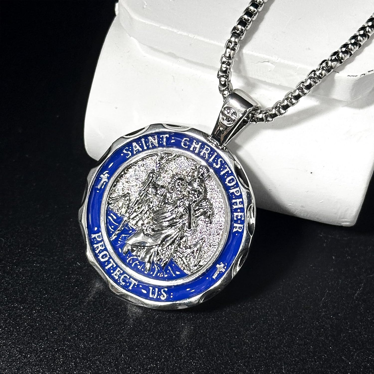 St.Jude/St.Christopher/Saint Joseph/Platinum-plated religious pendant, large coin necklace, 19.69+2 inch chain, Catholic patron saint medal, high polishing. - Image 6