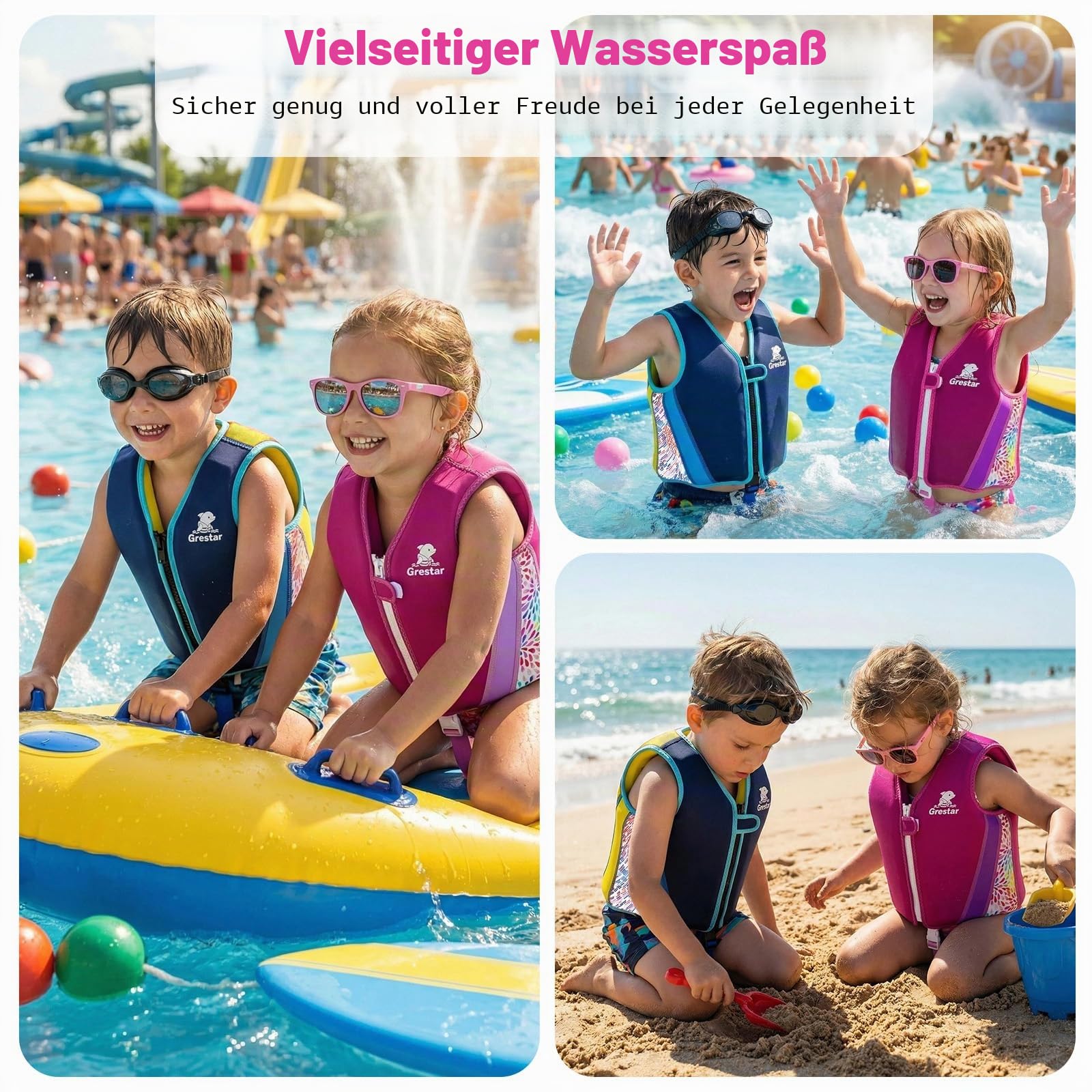 Schwimmweste Kinder, Schwimmhilfe Schwimmen Jacket mit 8 Herausnehmbaren EPE-Blöcken, Verstellbarem Schrittgurt & Sicherheitsverschluss für Jungen und Mädchen 2-6 Jahre/15-30KG