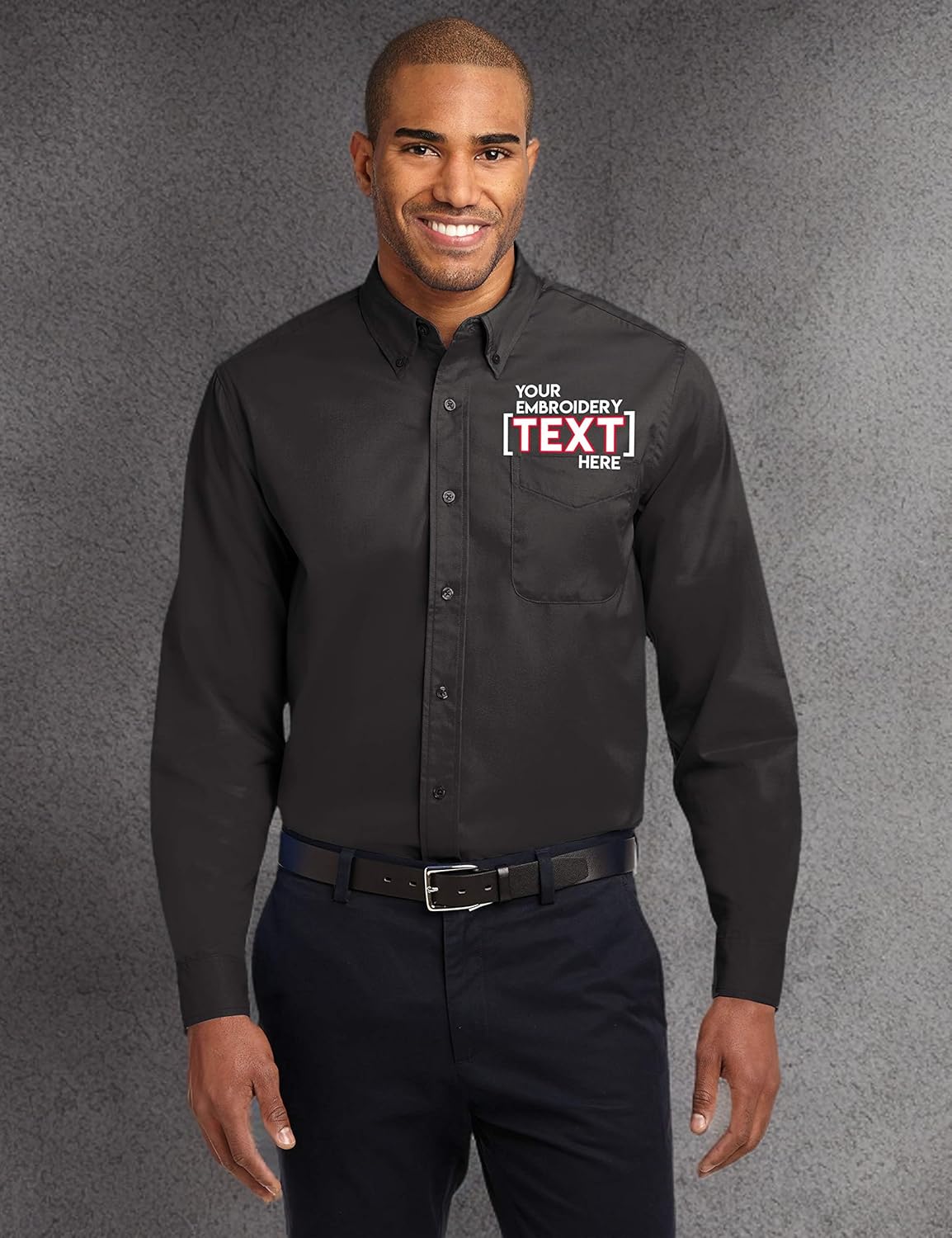 Custom Long Sleeve Button Up Shirts for Men - Add Your Text - Personalized Embroidery Button Down Easy Care Shirts