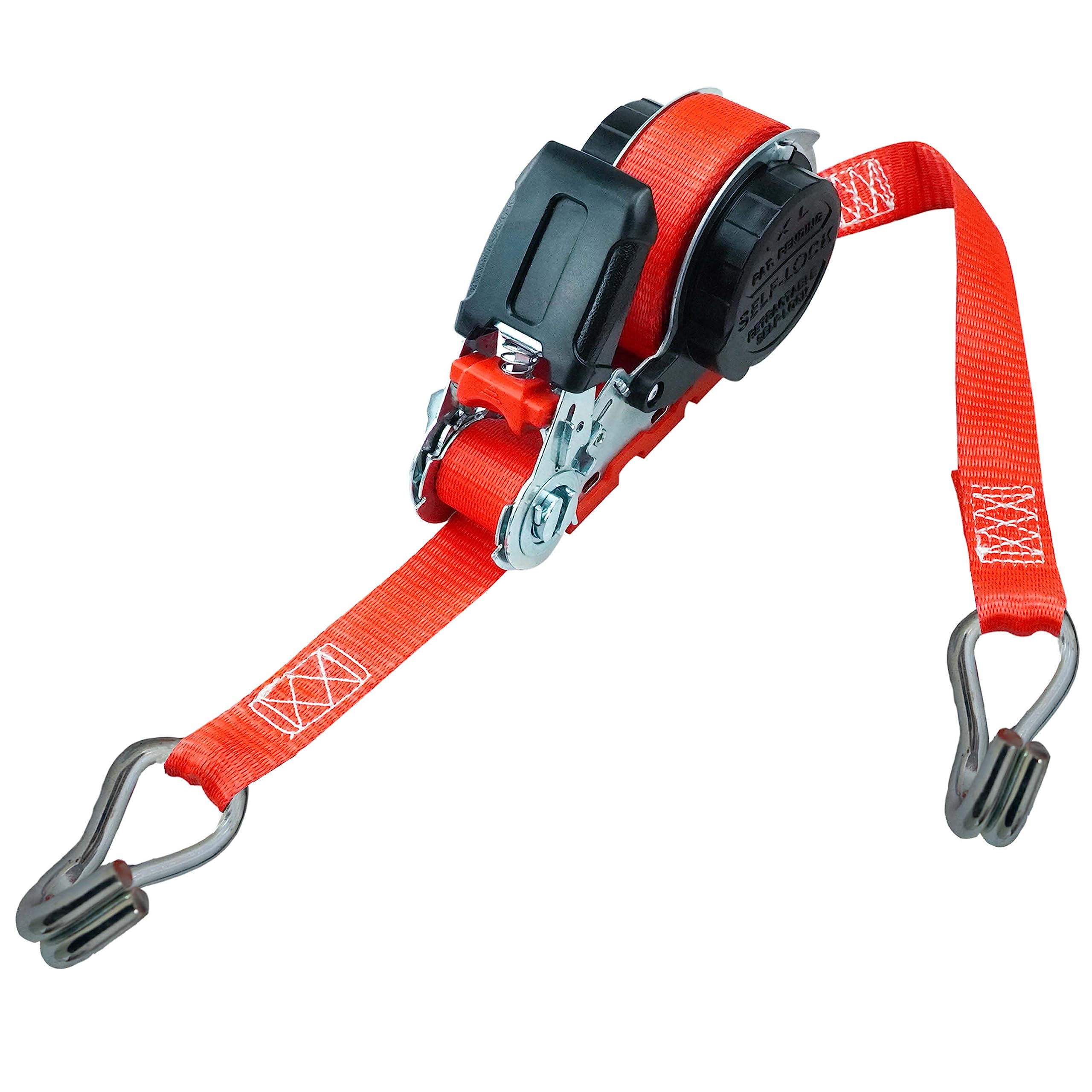 PETEX Automatic Ratchet Tie Down Strap Self-Reeling 1 Piece 5 m x 25 mm 350/700 daN up to 700 kg Red Double Pointed Hook