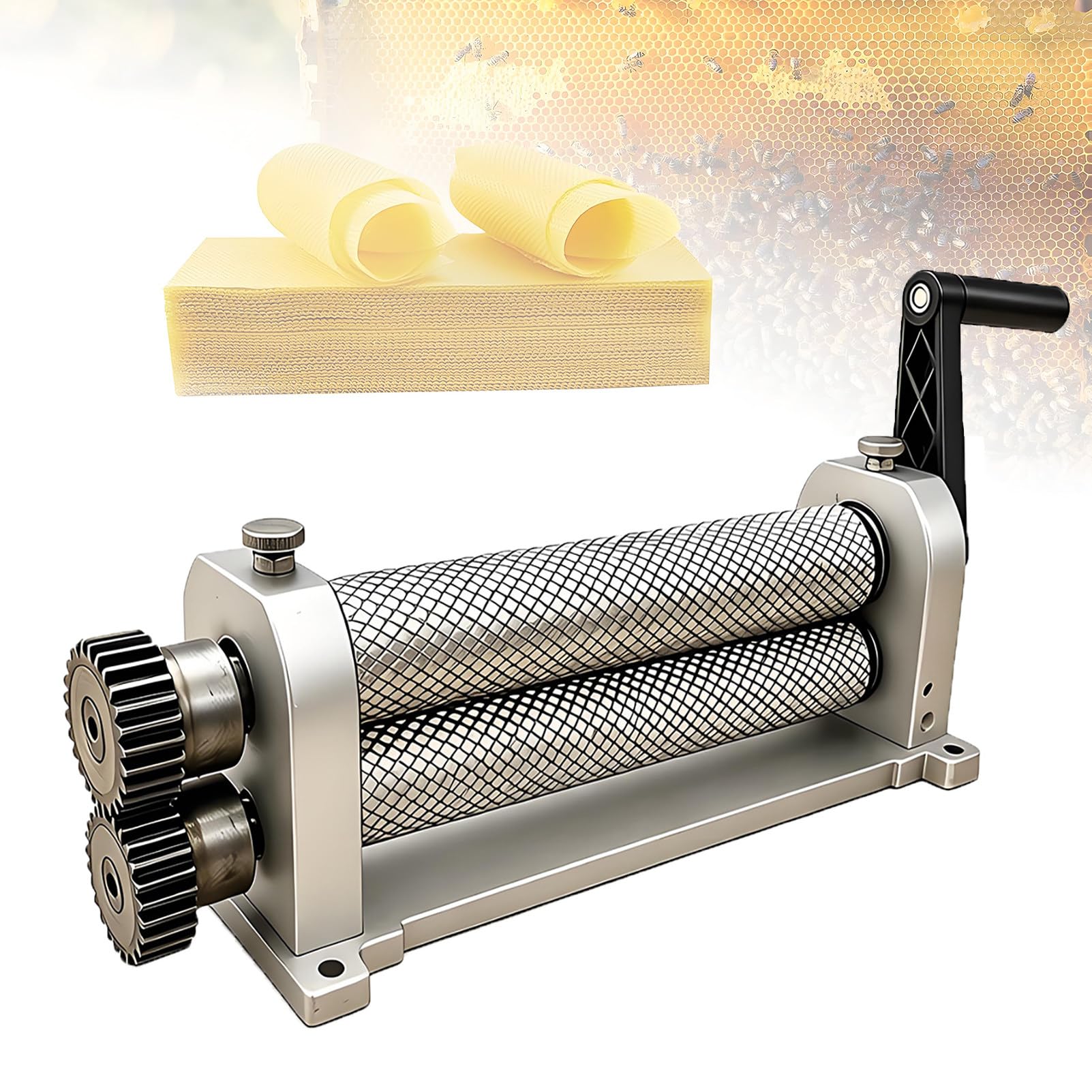 EpyGnom Manual Beeswax Comb Foundation Machine, DIY Beewax Foundation Sheet Embosser Machine, Honeycomb Sheets Making Mold for Beekeepers, 280mm Beeswax Roller 5.1mm
