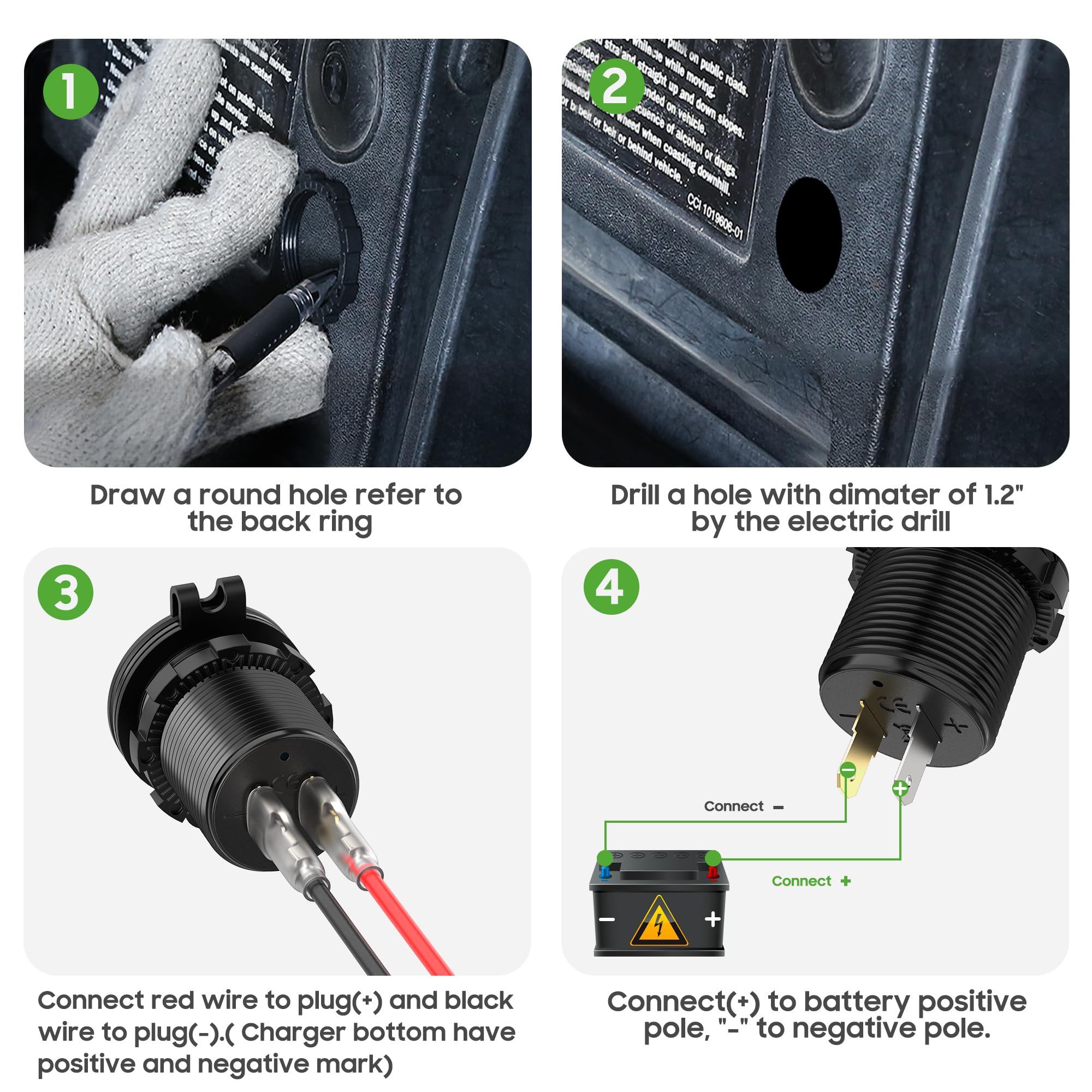 10L0L Golf Cart Ladegerät Adapter,Dual Port USB Quick Charge 3.1,5A Schnellladegerät Stromadapter für Golf Cart Club Car,EZGO und Yamaha (3.1 9-48V)