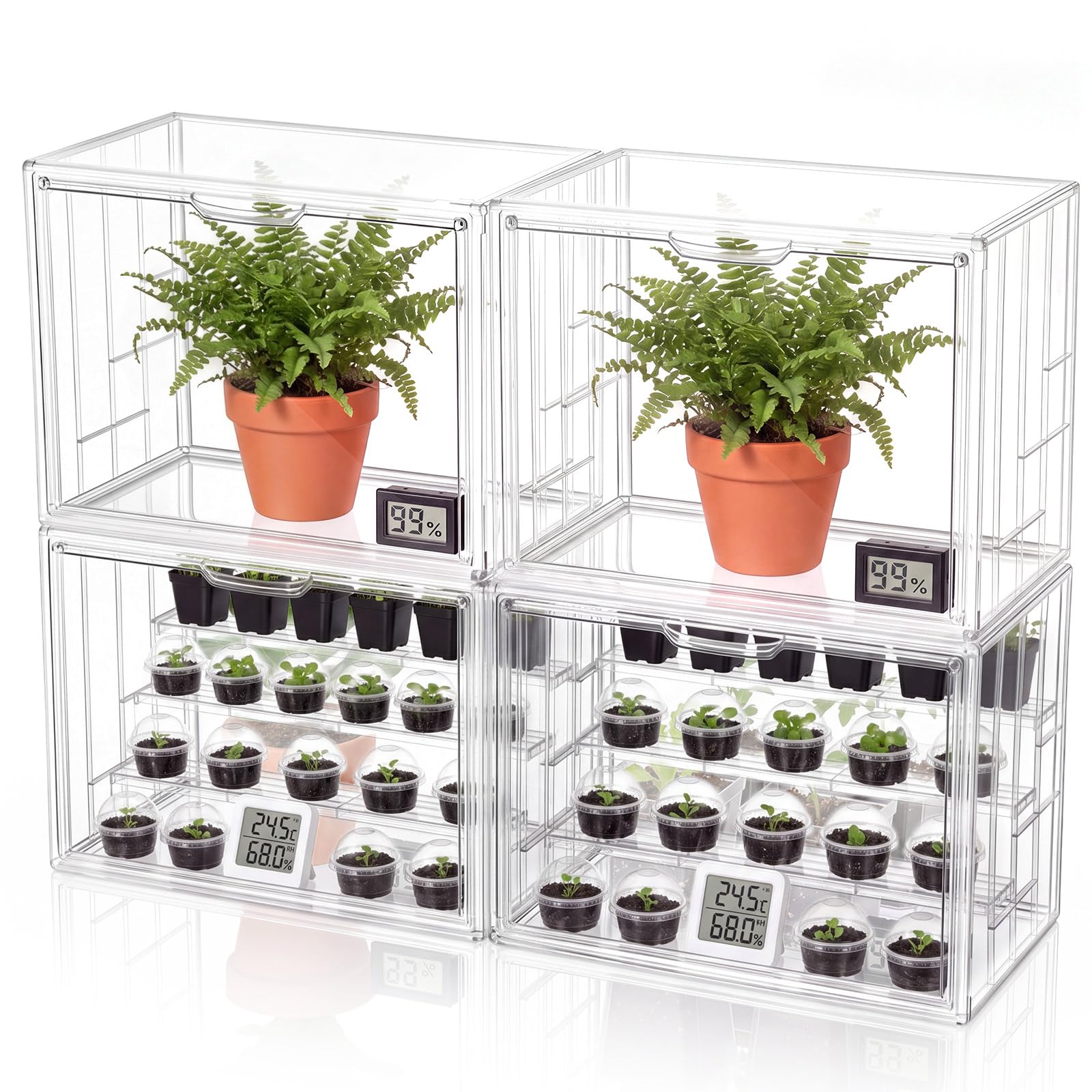 Novabright Mini-Gewächshäuser aus transparentem Acryl für den Innenbereich, mit 3 Regalen, 36,7 x 22,6 x 27,6 cm, stapelbare Tischpflanzen-Anzuchtkästen für Samenstart, Kräuterzucht und kleine