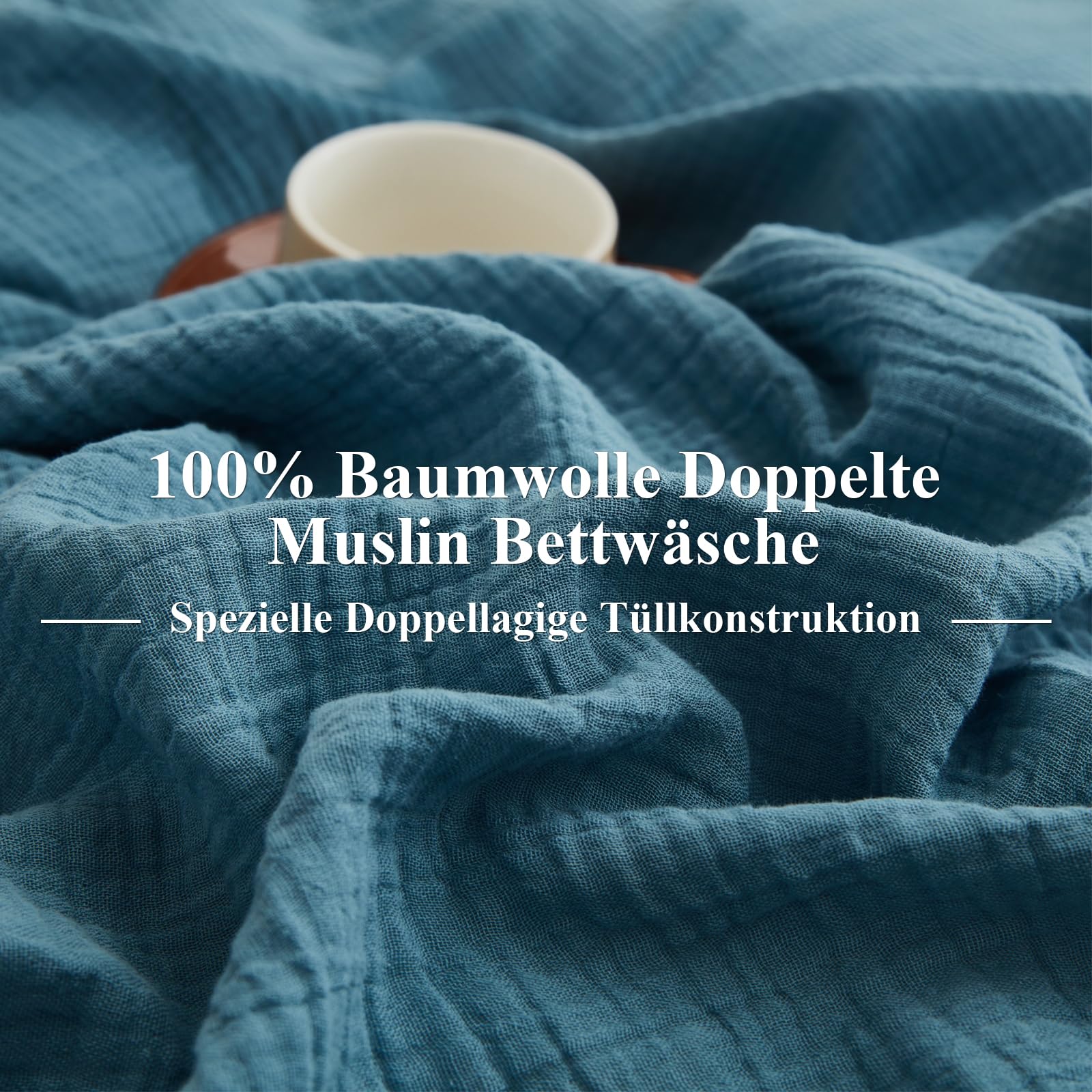 Boqingzhu Muslin Bettwäsche 135x200 cm Baumwolle Blau Dunkelblau Hellblau Sommerbettwäsche Leicht Kühlend Atmungsaktiv Wende Bettbezug Einzelbett und Kissenbezug mit Reißverschluss