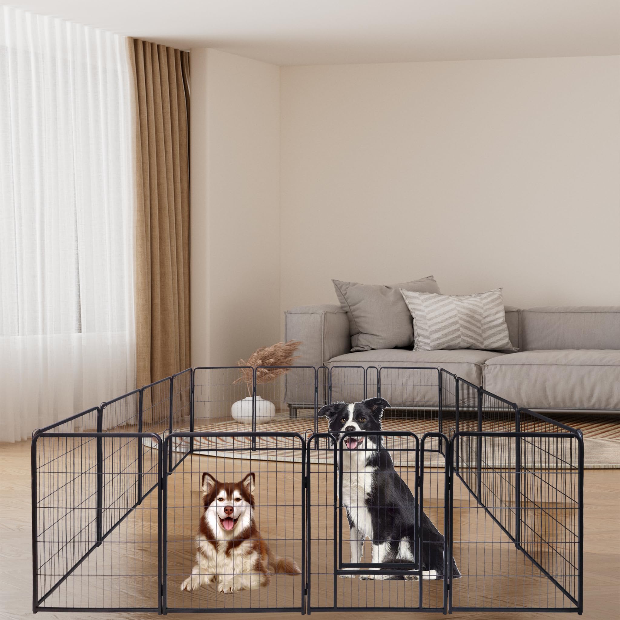 Welpenlaufstall Pet, Freilaufgehege Hund mit automatischer Verriegelung, Metall Faltbare Freigehege mit 2 Tür, 16 TLG. 65x80 cm
