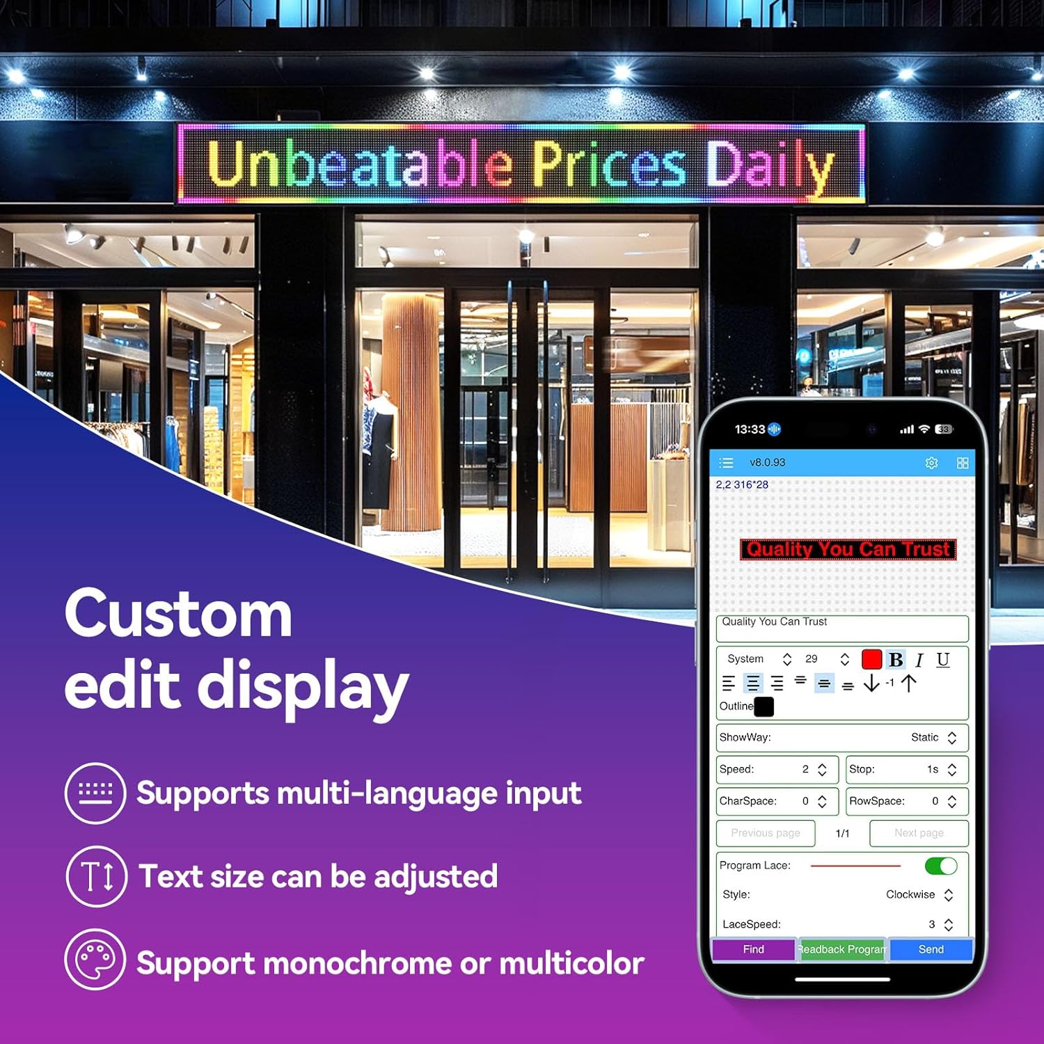 P10 Scrolling Led Sign Message Board Programmable Outdoor Publicidad Negocio Digital Display Open for Business Electronic Stock Ticker Store Screen (115"x14") - Image 2