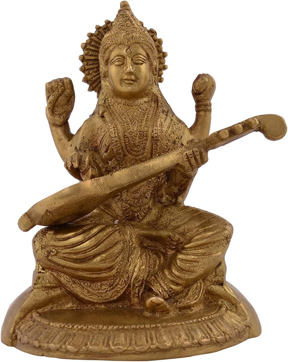 Brass Goddess Saraswati Sittings Decorative Idol Statue