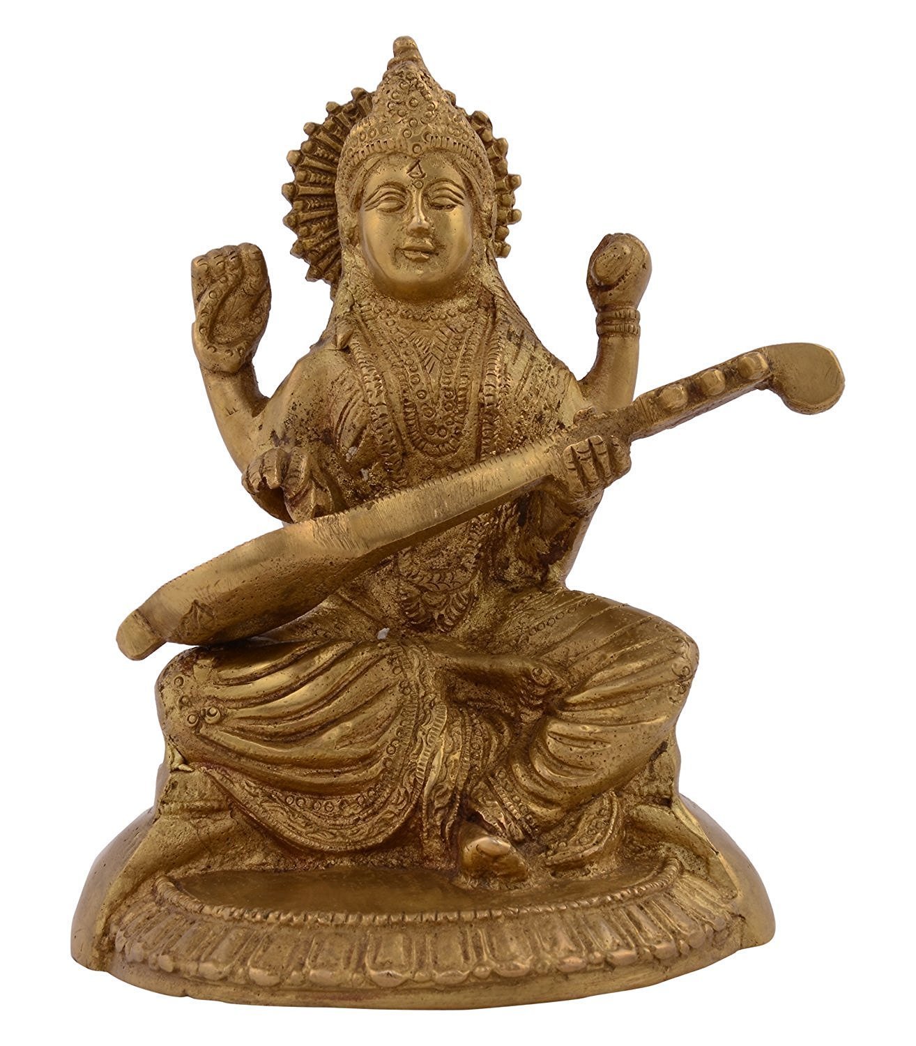Brass Goddess Saraswati Sittings Decorative Idol Statue