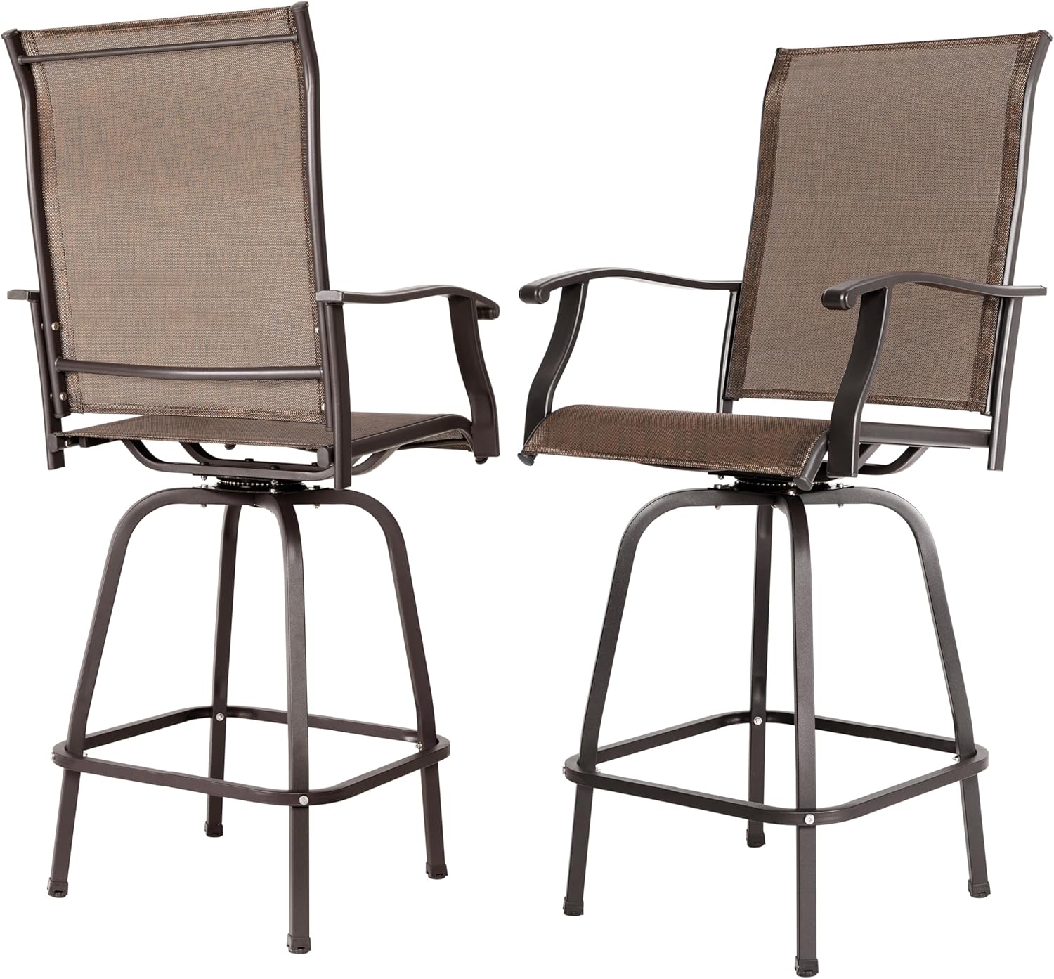 NUU GARDEN Outdoor Swivel Bar Stools Set of 2, Textilene Patio Swivel Bar Stools with Backrest, Patio Bar Height Outdoor Chairs 360 Degree Swivel, Black and Brown
