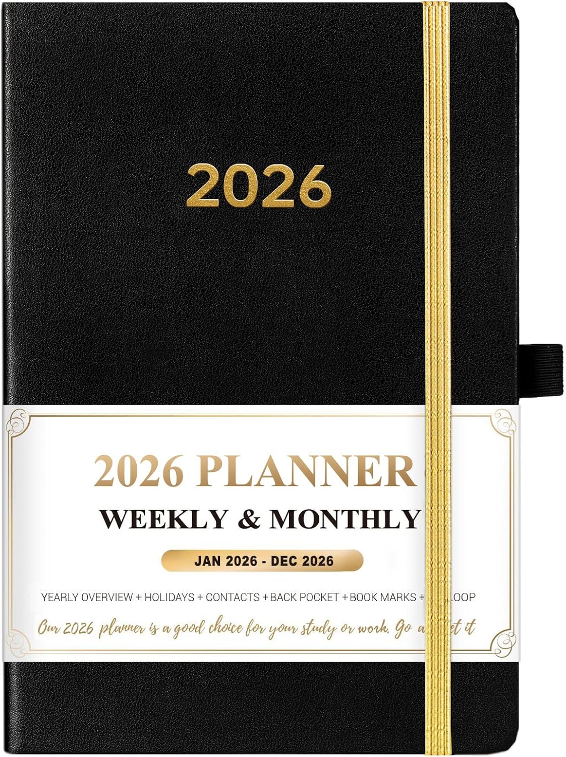 2026 planner - leather planner 2026 weekly and monthly, jan.2026 - dec.2026, 8.35" x 5.75", 2026 weekly & monthly planner with hardcover, tabs, holidays, daily organizer - classic black 2026 planner weekly and monthly - black