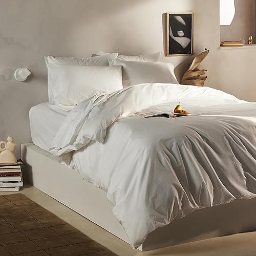 Miniatura 5 de Brooklinen Funda de edredón de algodón orgánico, 100% algodón orgánico certificado GOTS, tamaño KingCali King en blanco con lazos de esquina