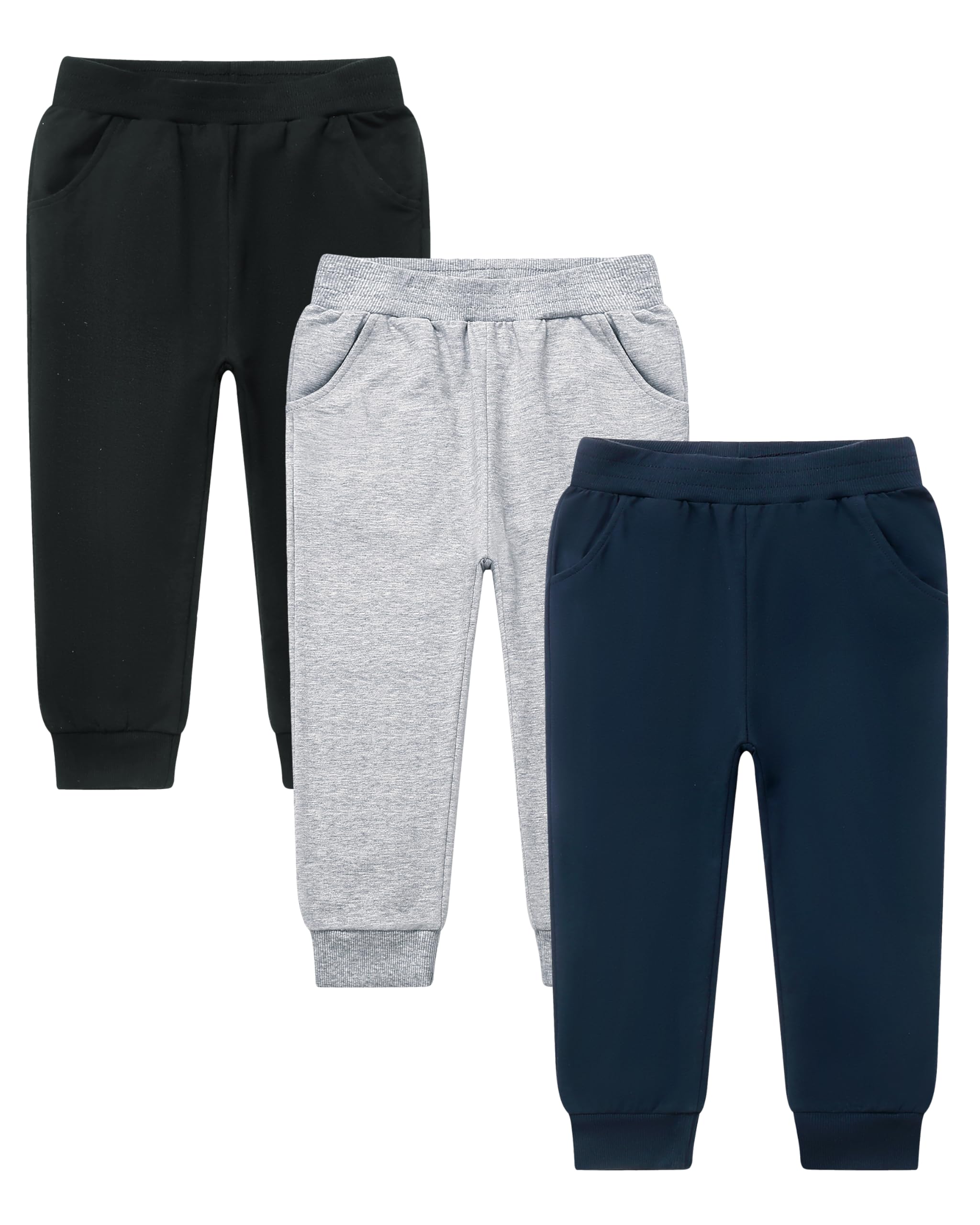 GFQLONG 2/3 Pack Toddler Pants Sweatpants Boys Cotton Joggers, Athletic Pull on Sweat Pants with Pockets for Kids Clothes