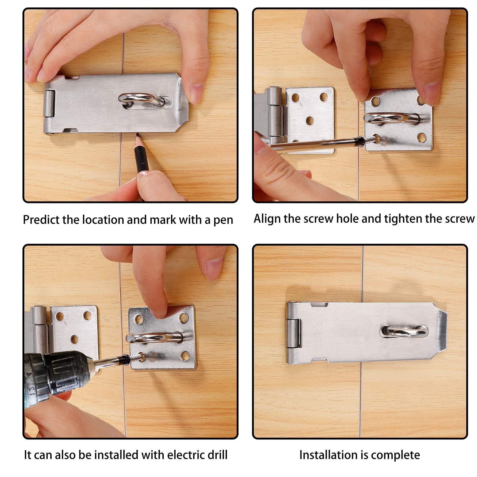 Lucchetto Hasp Chiusura in Acciaio Inxo, 2 Pezzi Serratura Della Porta Hasp 5 Pollici con Viti per Mobili Armadietto Cassetto Armadio Porta e Cancello, Argento