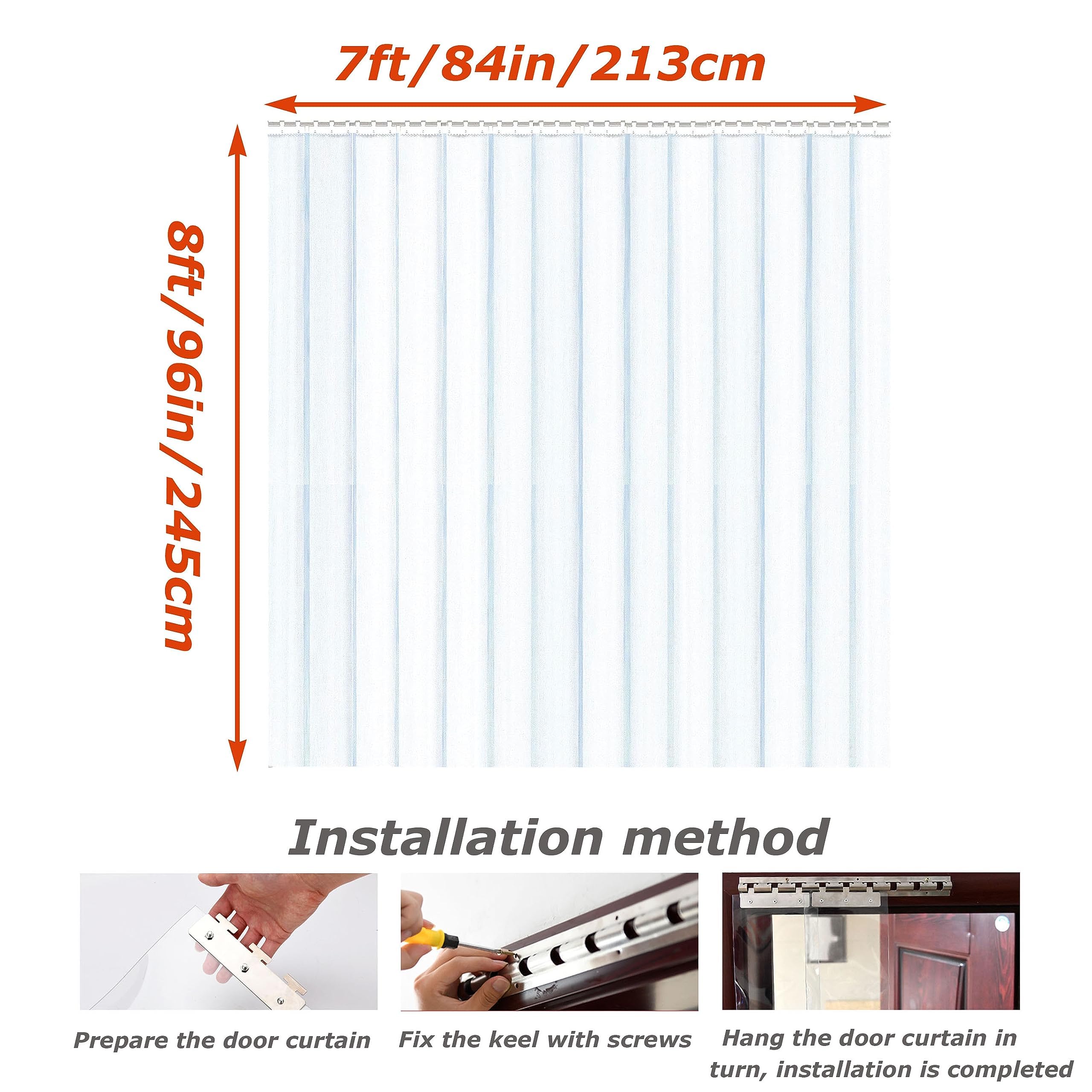 INTSUPERMAI PVC Strip Door Curtain Commercial Walk in Cooler Door Vinyl Strip Curtain Kit for Walk in Freezers Coolers Warehouse Doors 84in/7ft Width x 96in/8 ft Height