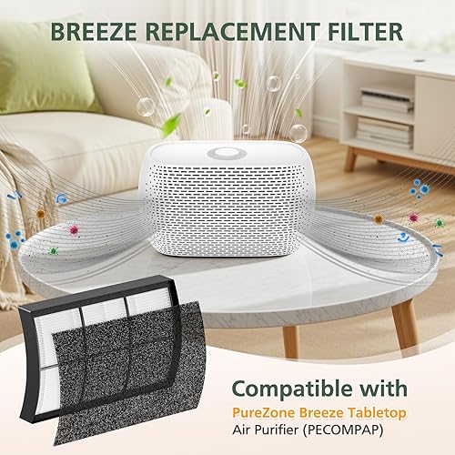 Miniatura 2 de Paquete de 2 filtros de repuesto de mesa Breeze compatibles con purificador de aire de mesa Pure Enrichment PureZone Breeze (PECOMPAP), filtro de