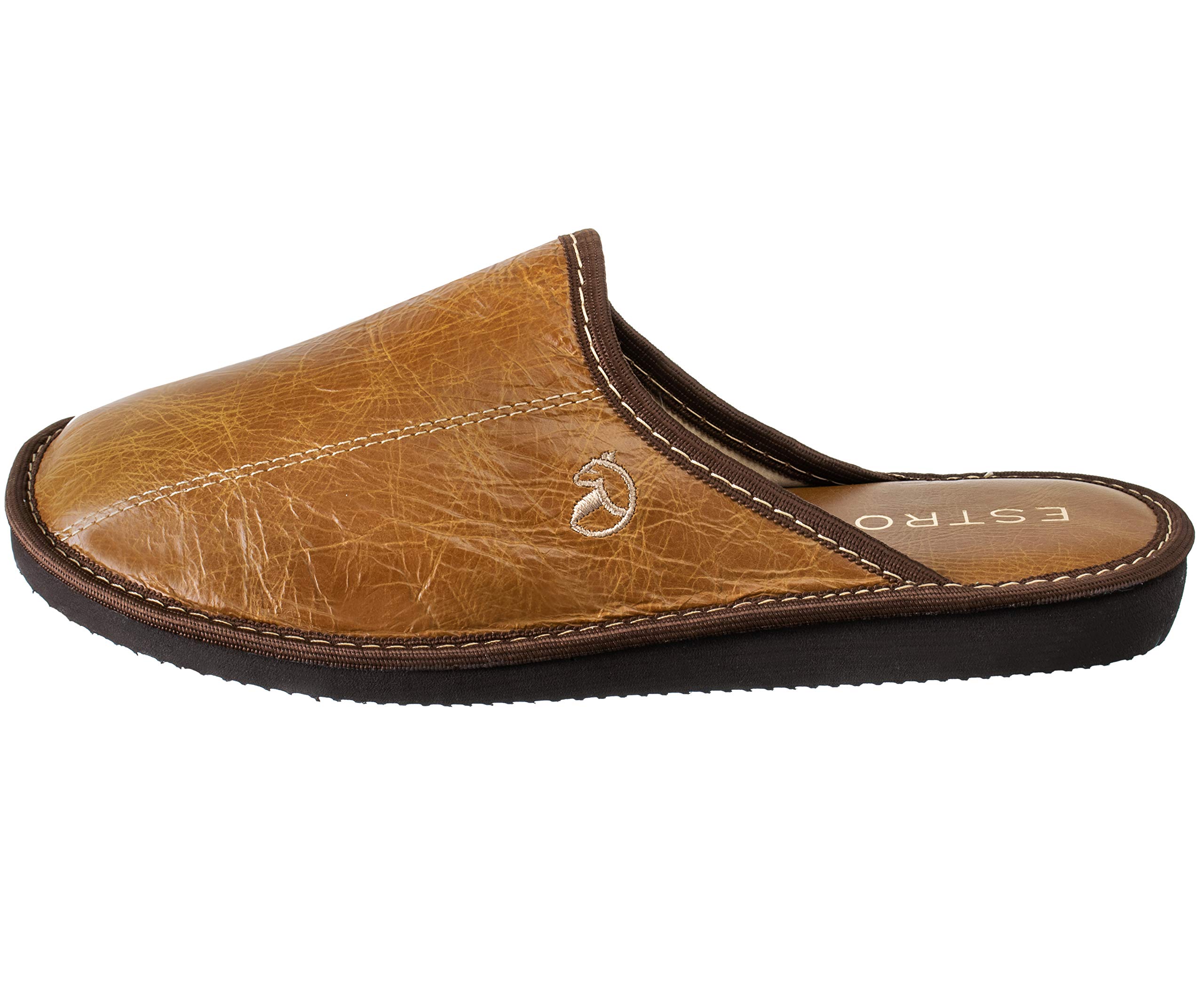 ESTRO Chaussons Homme Pantoufles Hommes - Mules Hommes Cuir Laine Pantoufles Homme Cuir Semelle Inoubliable RUST