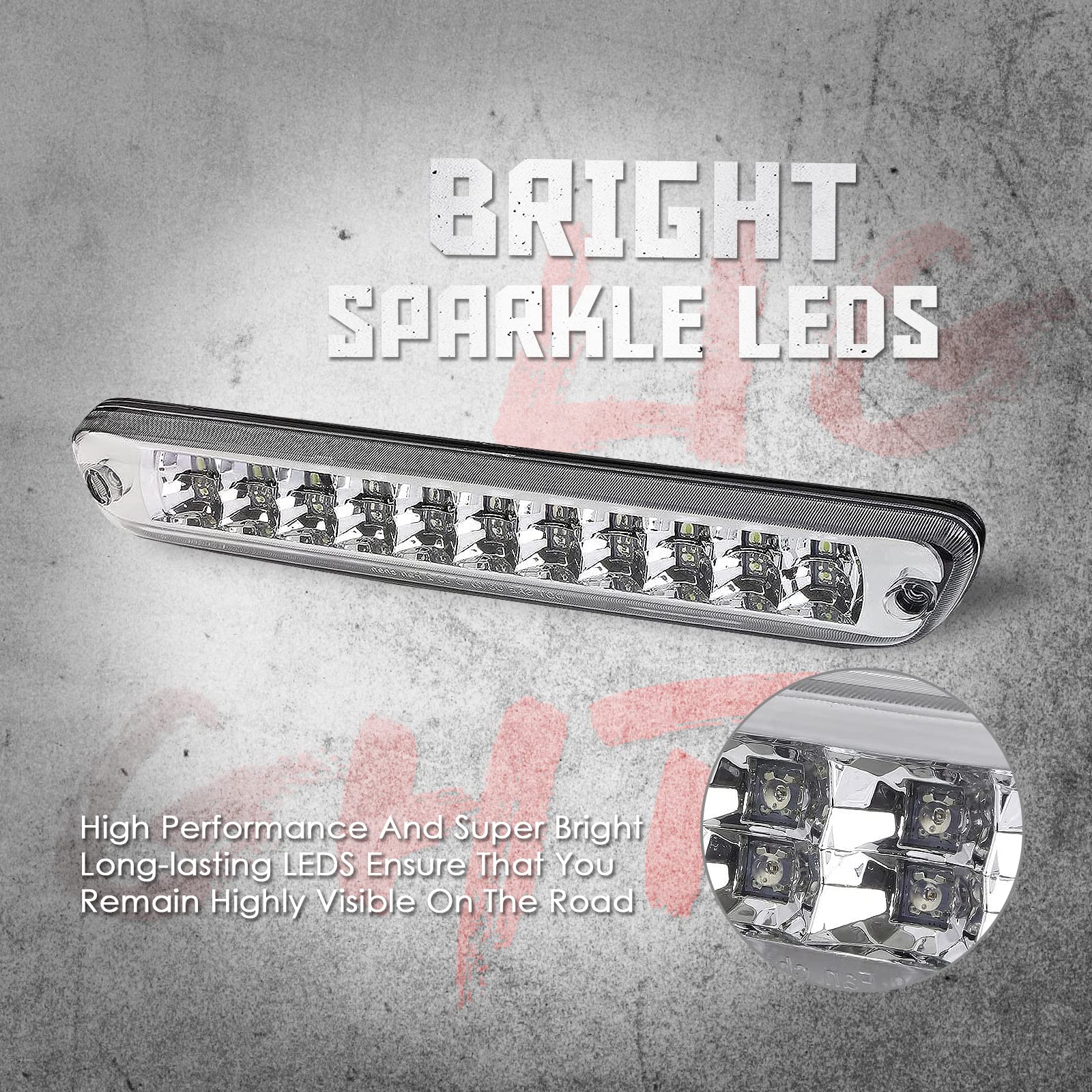 3rd Third Brake Light LED Compatible with 2004 2005 2006 2007 2008 2009 2010 2011 2012 Chevy Colorado & GMC Canyon High Mount Stop Third Center Cargo Rear Brake Light Bar Taillight (Chrome)