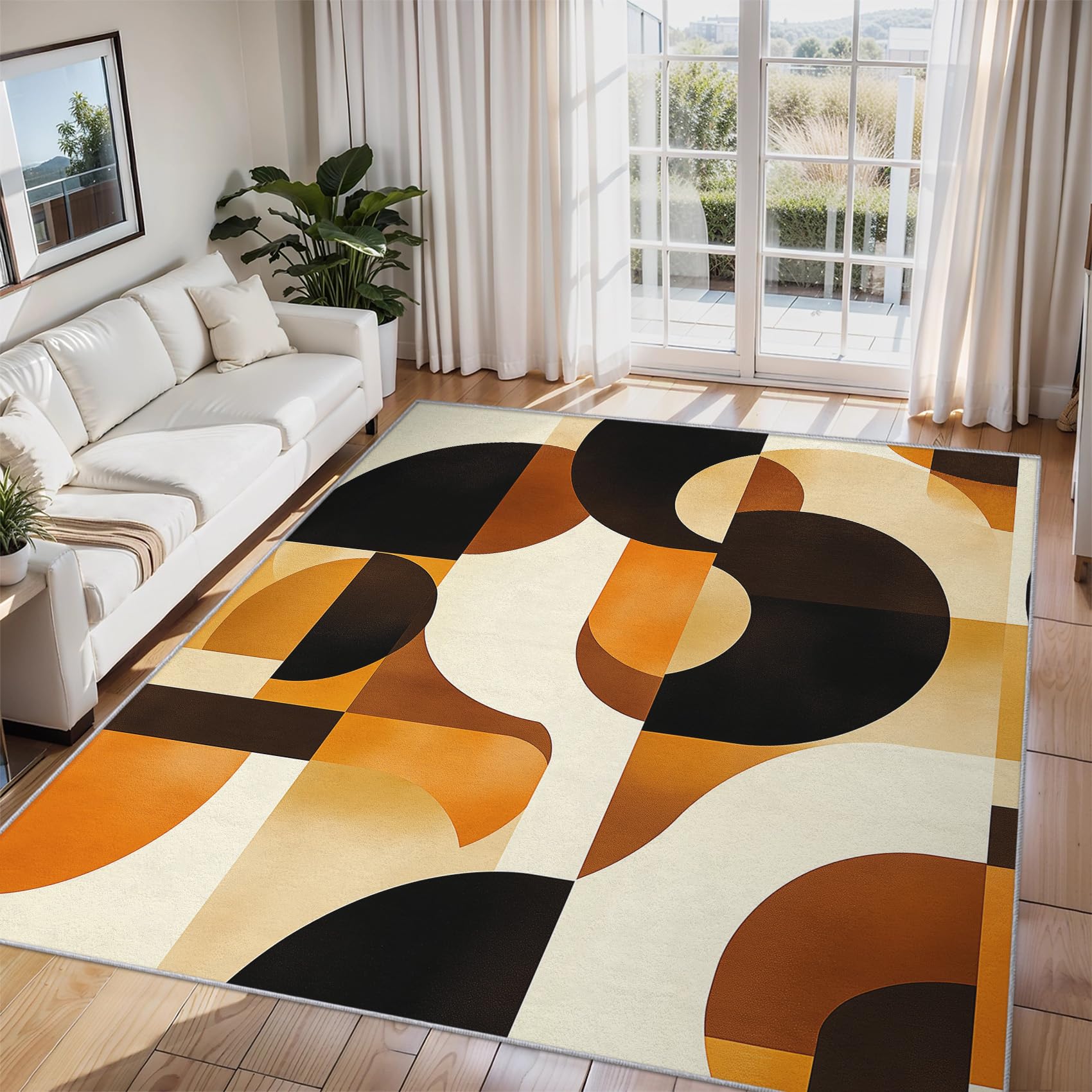MidCentury nowoczesny dywanik 200 x 280 cm, antypoślizgowy, abstrakcyjny geometryczny design, można prać w pralce, wycieraczka z niskim runem do salonu i przedpokoju ZY&L3