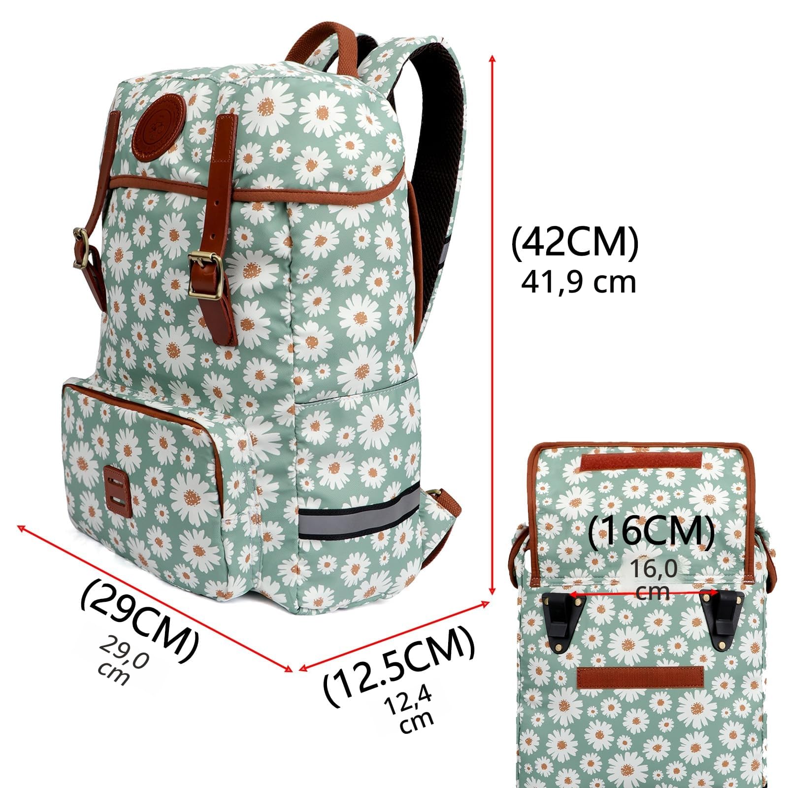 TOURBON Fahrradtasche Gepäckträgertasche Wasserdicht Segeltuch Radfahren Laptop Rucksack Sitz Schultertasche für Outdoor Reisen Schule (Blumenmuster)