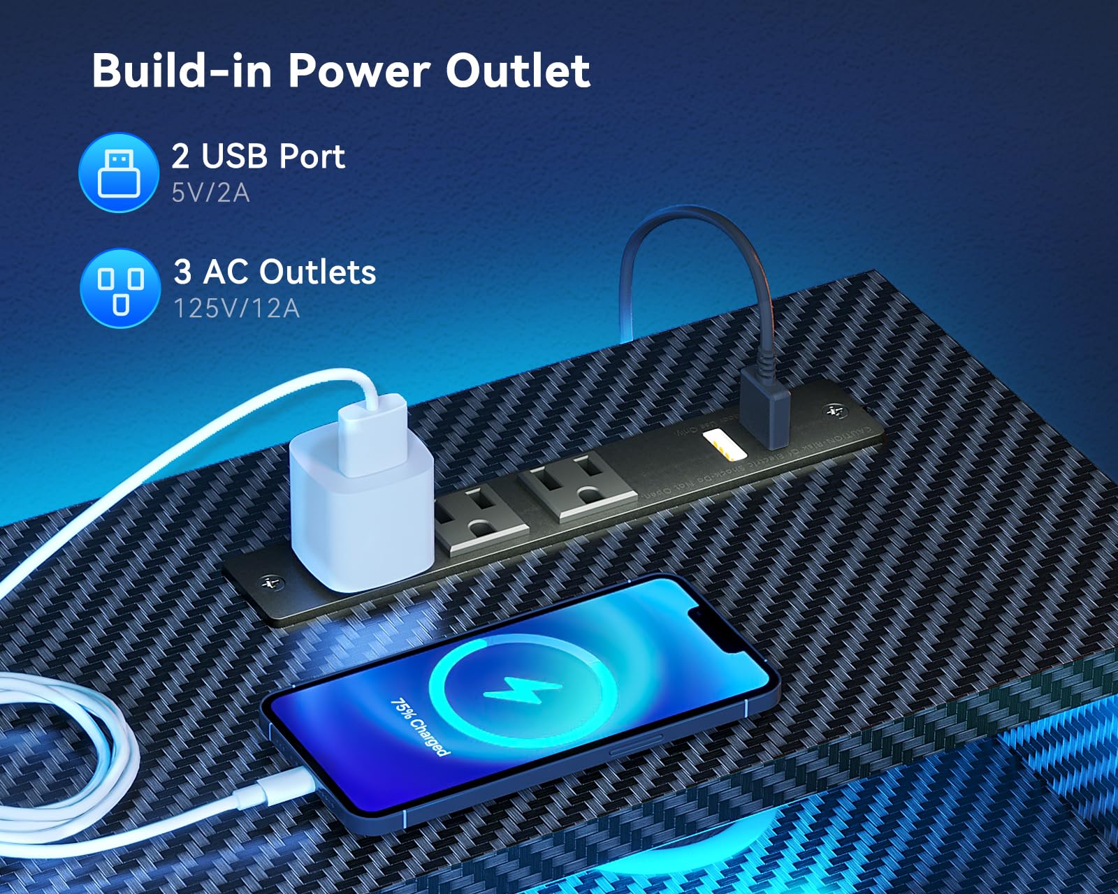 OffiGo Gaming Standing Desk with LED Light 55 Inch Electric Height Adjustable Table with Power Outlet Monitor Stand — view 8