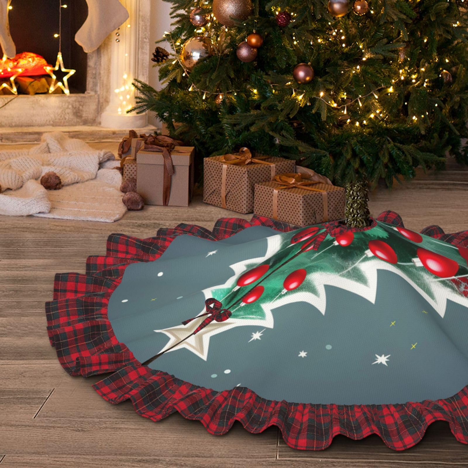 Gonna per albero di Natale con stampa di mappamondo antica, per interni ed esterni, decorazione per feste