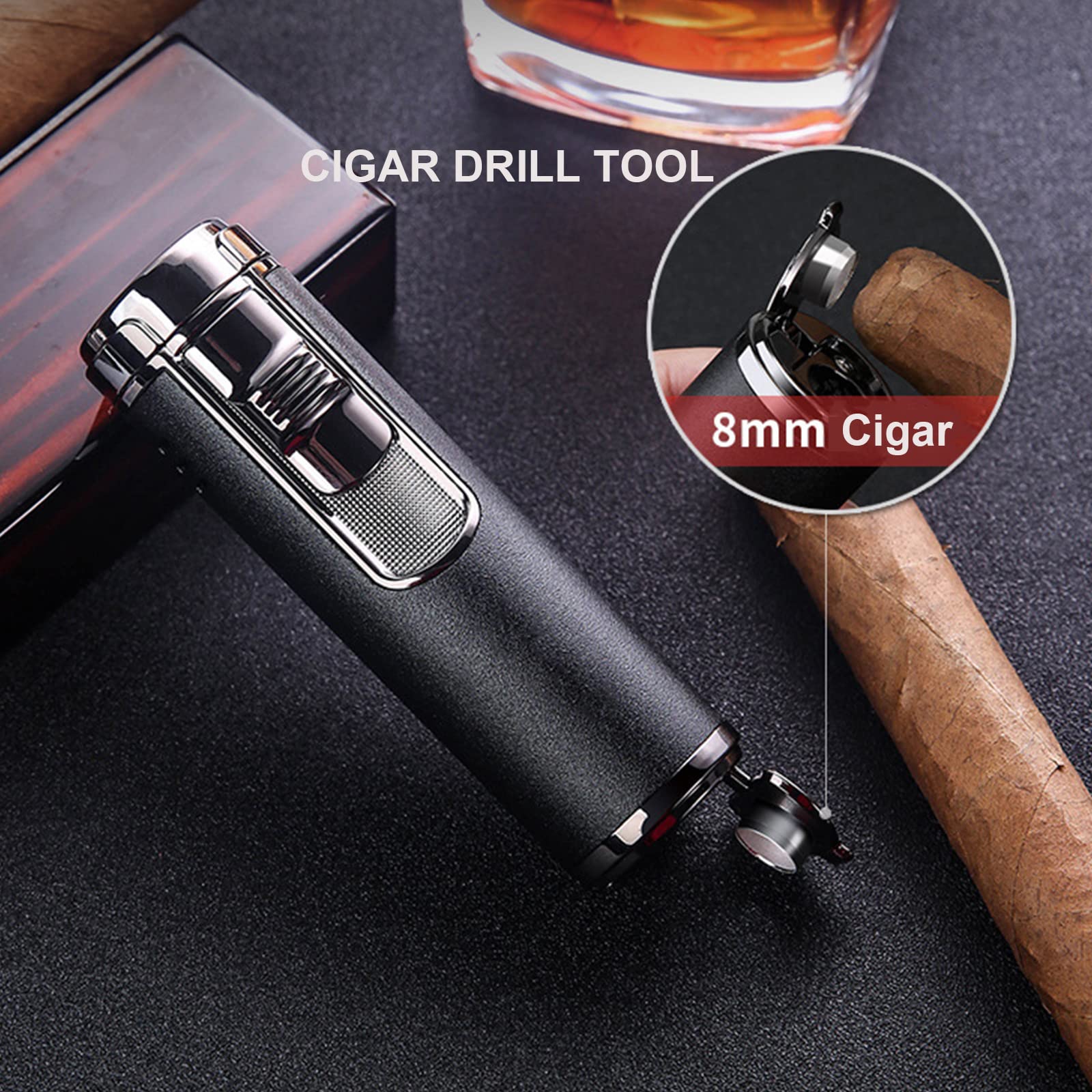 Generic Briquet Gonflable en Métal Cylindrique 4 Jet Flamme Rouge Rechargeable Butane Briquet Cigarette Allume-Cigare Accessoires Fumeurs pour Hommes,Silver