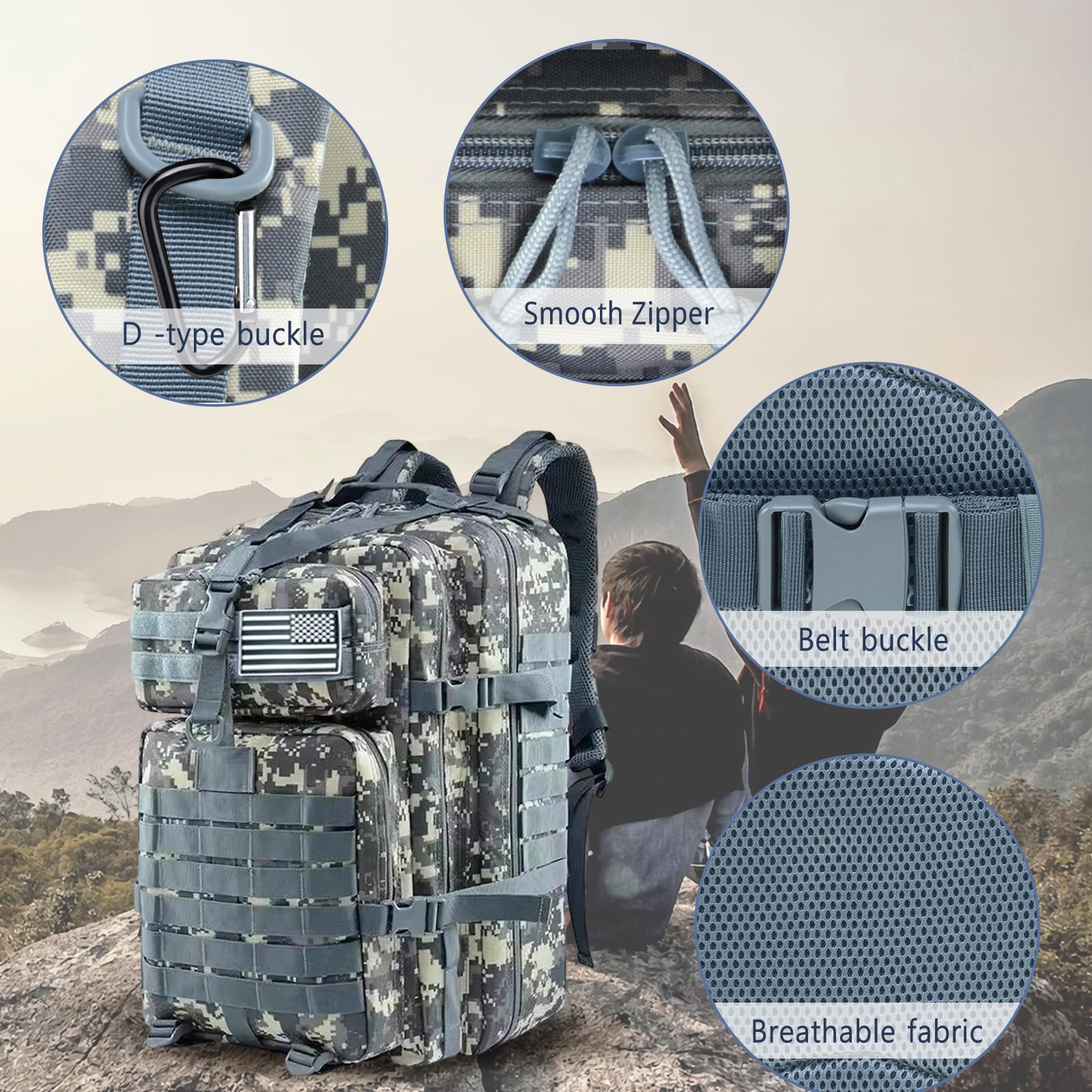 45L Zaino Tattico Militare Zaino Trekking 900D Oxford Impermeabile Backpack per Caccia Pesca Campeggio Montagna Viola