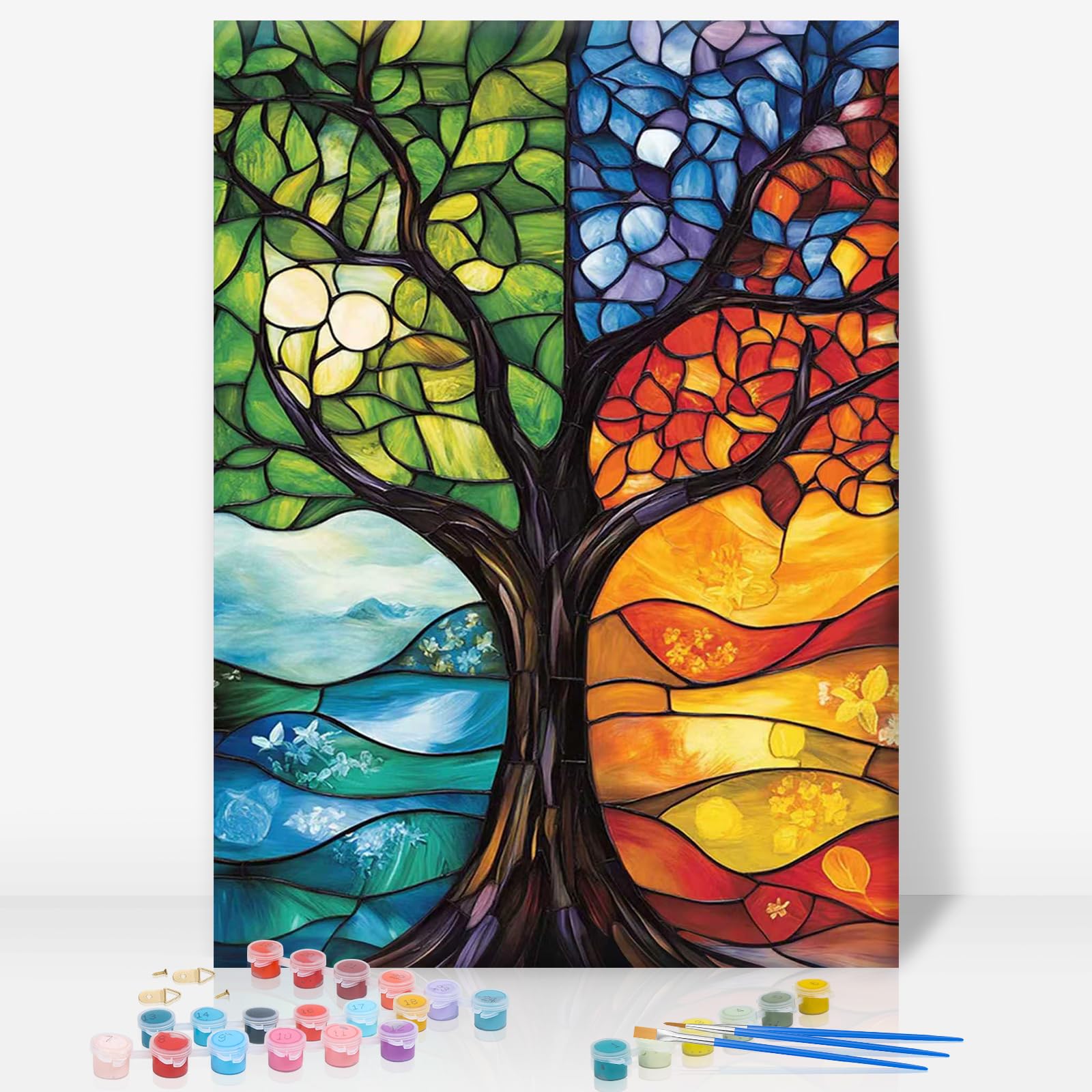 GEEHEIY Paint by Numbers for Adults with Frame, Tree of Life Easy Framed Paint by Numbers Kits on Canvas for Beginner, DIY Acrylic Oil Adult Painting by Numbers for Gift Home Decor 8 x 12 inch