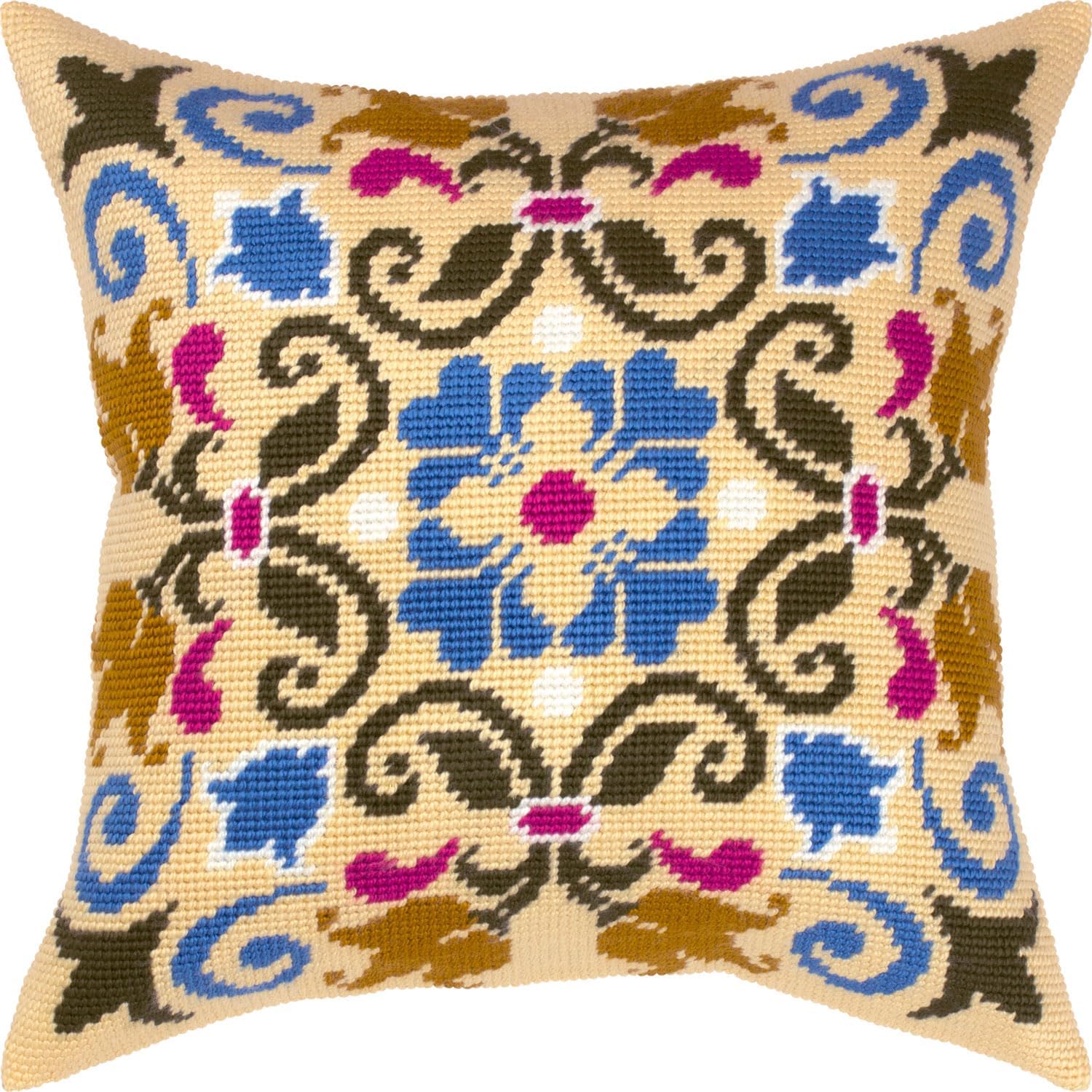 Brvsk Ornamental Needlepoint Kit for Adults and Beginners — Byzantine 16″ × 16″ with Clear, Precise Printed Design on Cotton Canvas; Includes 2 Needles, Yarn, and Easy-Read Chart