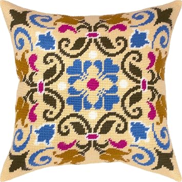 Brvsk Ornamental Needlepoint Kit for Adults and Beginners Byzantine 16 16 with Clear, Precise Printed Design on Cotton Canvas; Includes 2 Needles, Yarn, and Easy-Read Chart