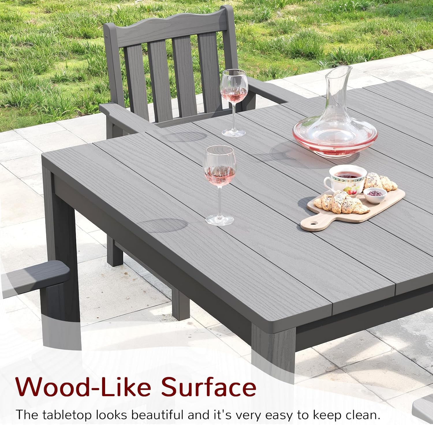 Stoog All-Weather Patio Dining Sets, 5 Pieces Outdoor HIPS Dining Table with Aluminum Frame, Patio Dining Table and 4 Chairs, Low Maintenance, Grey