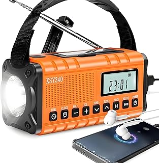 【防災グッズ 】ソーラー多機能 手回し 懐中電灯 読書ランプ付 SW/AM/FM (FM周波数76.00Mhz - 108MHz) SOSアラート付き小型 スマホに充電可能な防災ライト 屋外で使えるポータブル 手回し ソーラー USB充電 IPX3防水 地震 震災 津波 台風などの緊急対策 アウトドア (オレンジ)