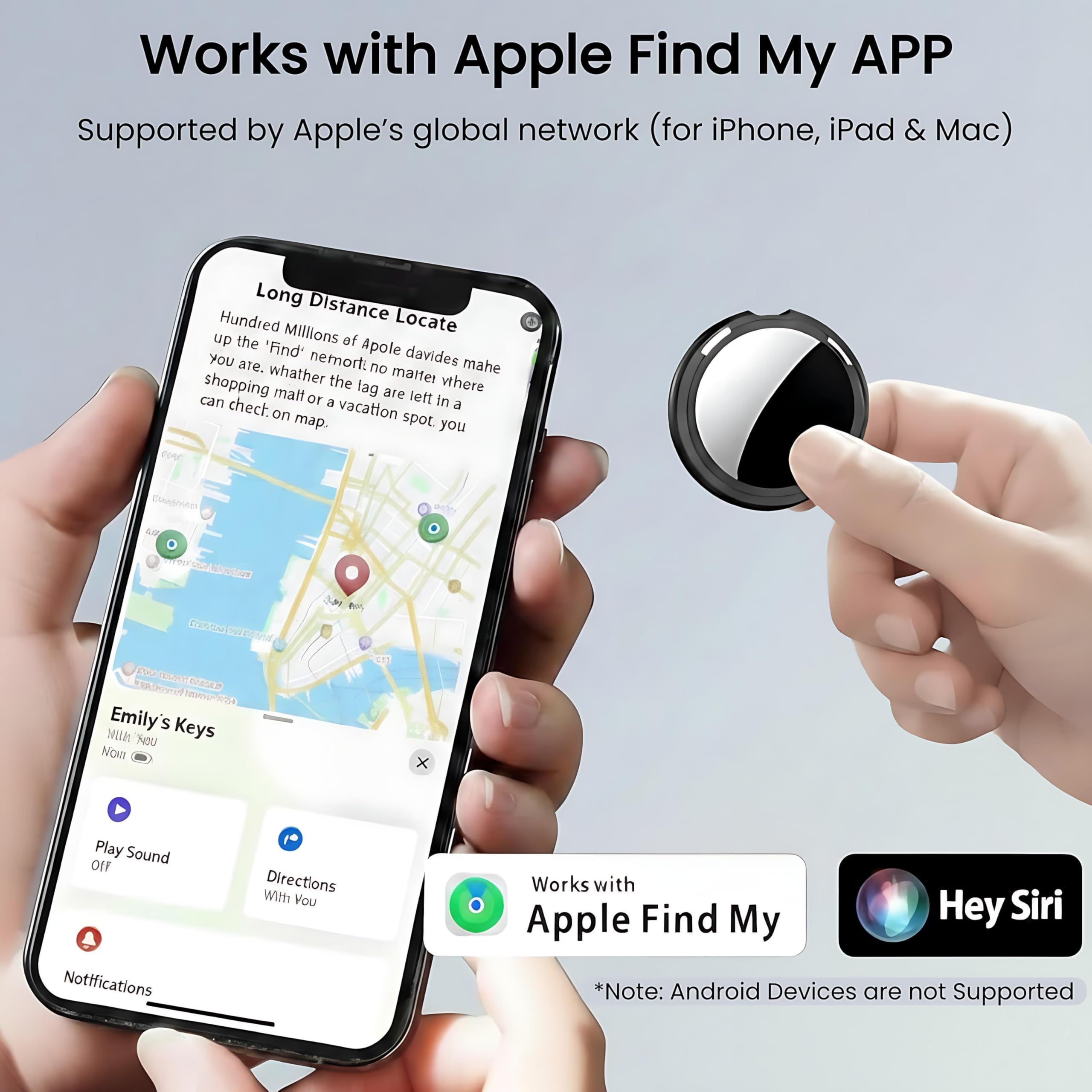 Lot de 2 étiquettes de suivi [Certifié Apple MFi] à associer avec Apple Find My (iOS uniquement) Air Bluetooth Localisateur de clés Localisateur d'articles étanche Dispositif de suivi mondial pour