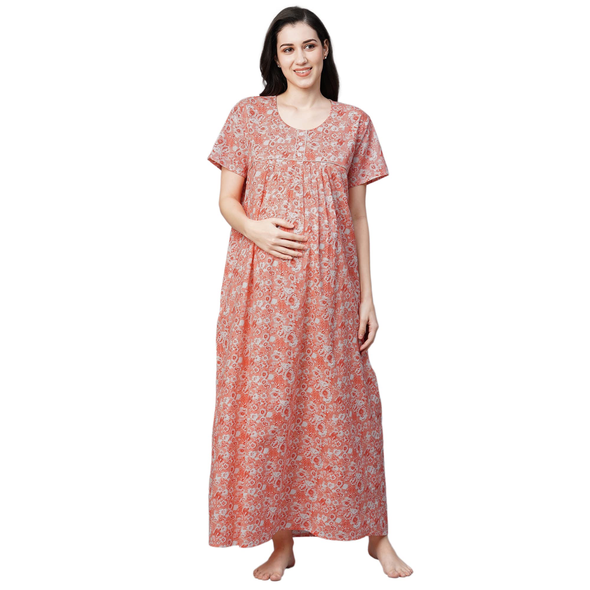 MomToBeWomen's Cotton Maxi Maternity Nighty/Feeding Nighty/Pregnancy Night Gown/A-Line Nursing Nighty with Zippers for Nursing Pre and Post Pregnancy