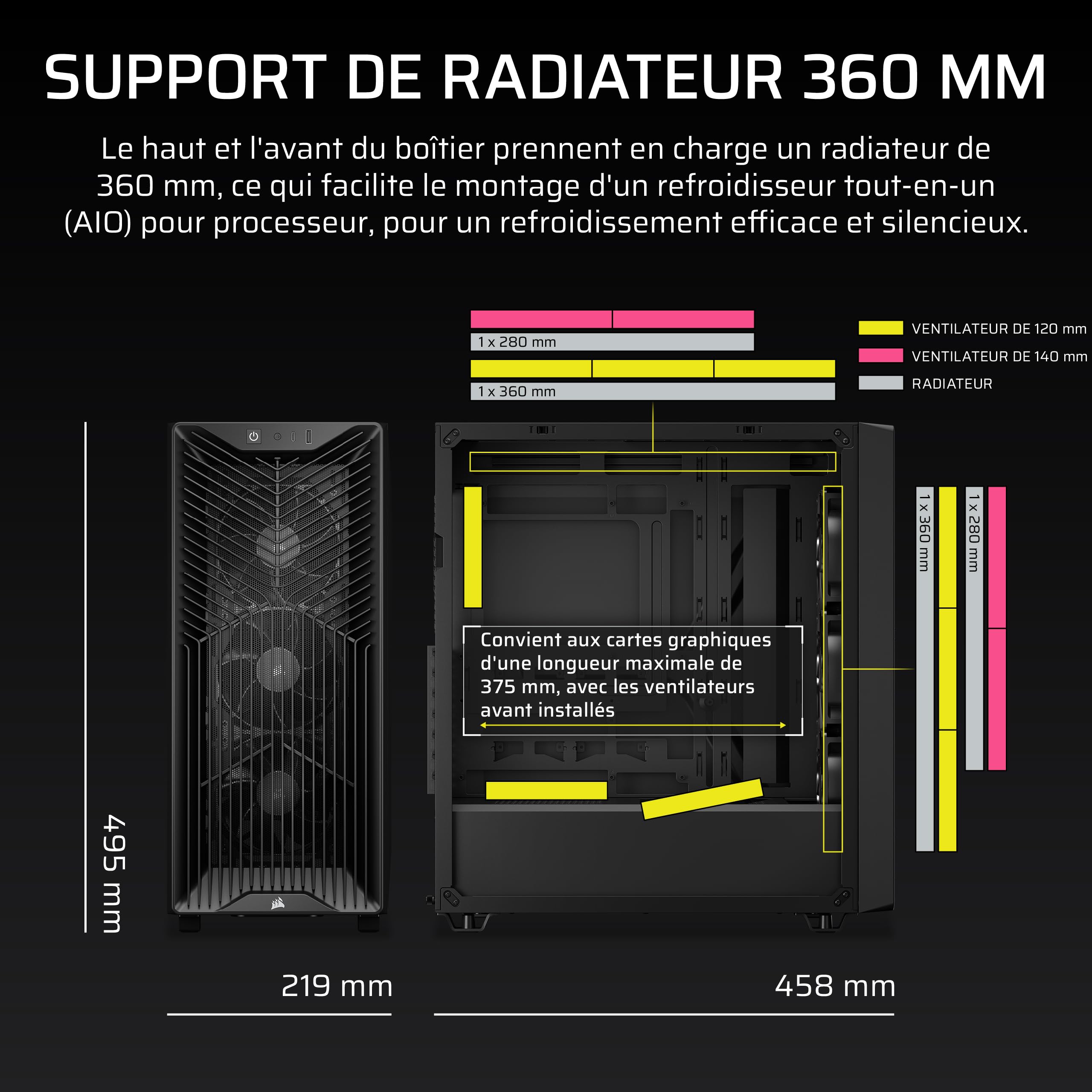 CORSAIR 3200D RS Boîtier PC Moyen Tour, 3 Ventilateurs RS120 Inclus – Noir | Airflow Élevé, Compatible Radiateur 360 mm, Usb-C, Panneau en Verre Trempé, Compatible Cartes Mères À Connexion Inversée