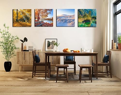 Miniatura 6 de OKEXCKK Lienzo decorativo para pared, diseño de paisaje de las cuatro estaciones, primavera, verano, otoño, invierno, colorido, árbol, pintura