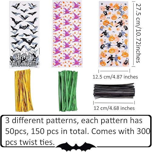 Miniatura 2 de DIYASY 150 bolsas de celofán de Halloween, bolsas de dulces transparentes, bolsa de plástico para murciélagos, calabaza, bolsa de golosinas de bruja