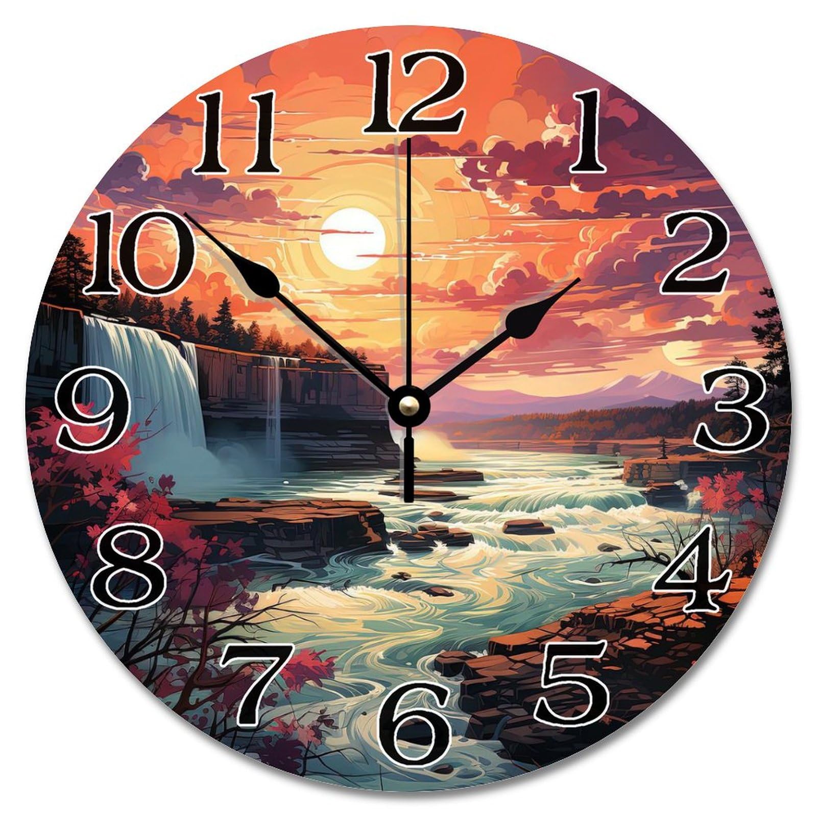 Horloge murale à piles Niagara Falls 30cm suspendue pour salon rustique et chambre