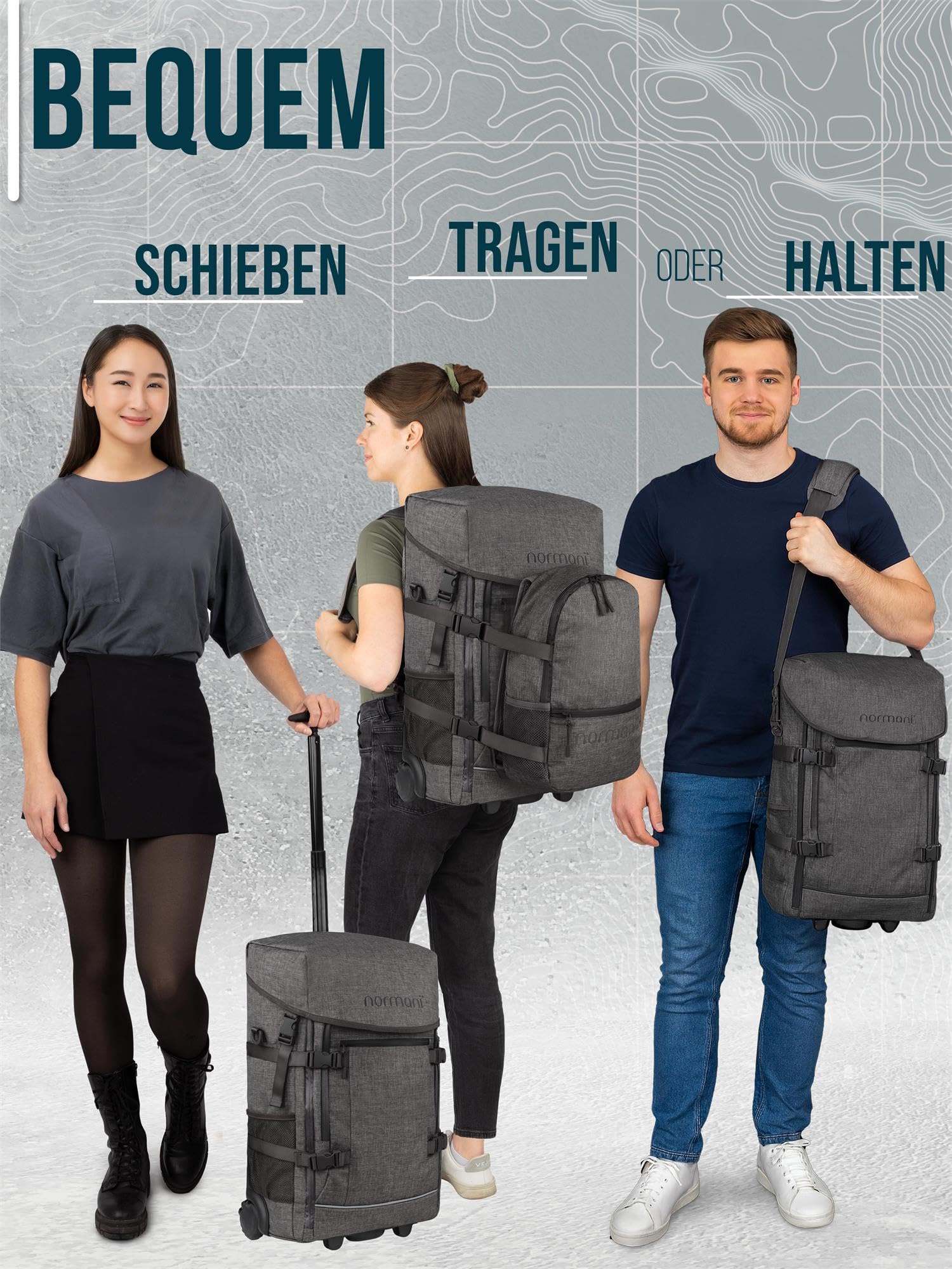 normani Reisetasche (2-teilig) - Handgepäck Trolley mit Rucksackfunktion Bordgepäck Travel Bag 37L und 5 Fächern 50x37x20 cm Farbe Z Grau Größe OneSize