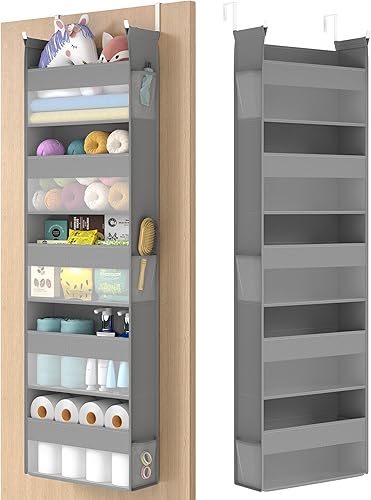 SONGMICS Organizador para colgar sobre la puerta, organizador de puerta colgante con 5 bolsillos grandes, almacenamiento de tela de 5 niveles, malla