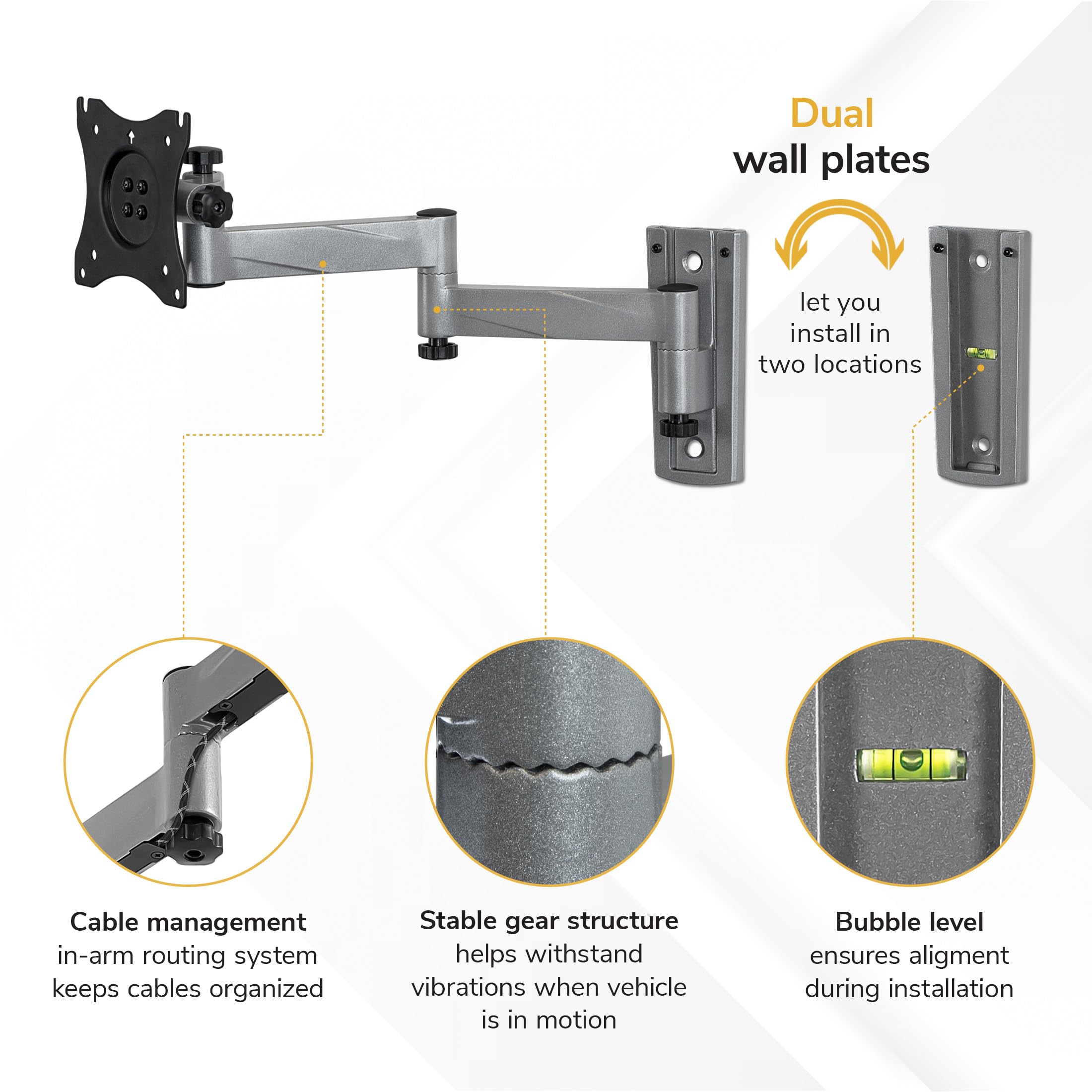 Mount-It! Supporto TV per camper, supporto da parete per TV full motion bloccabile progettato specificamente per camper o casa mobile Braccio singolo inclinabile e girevole 42 pollici max, capacità 33 libbre, compatibile VESA 200