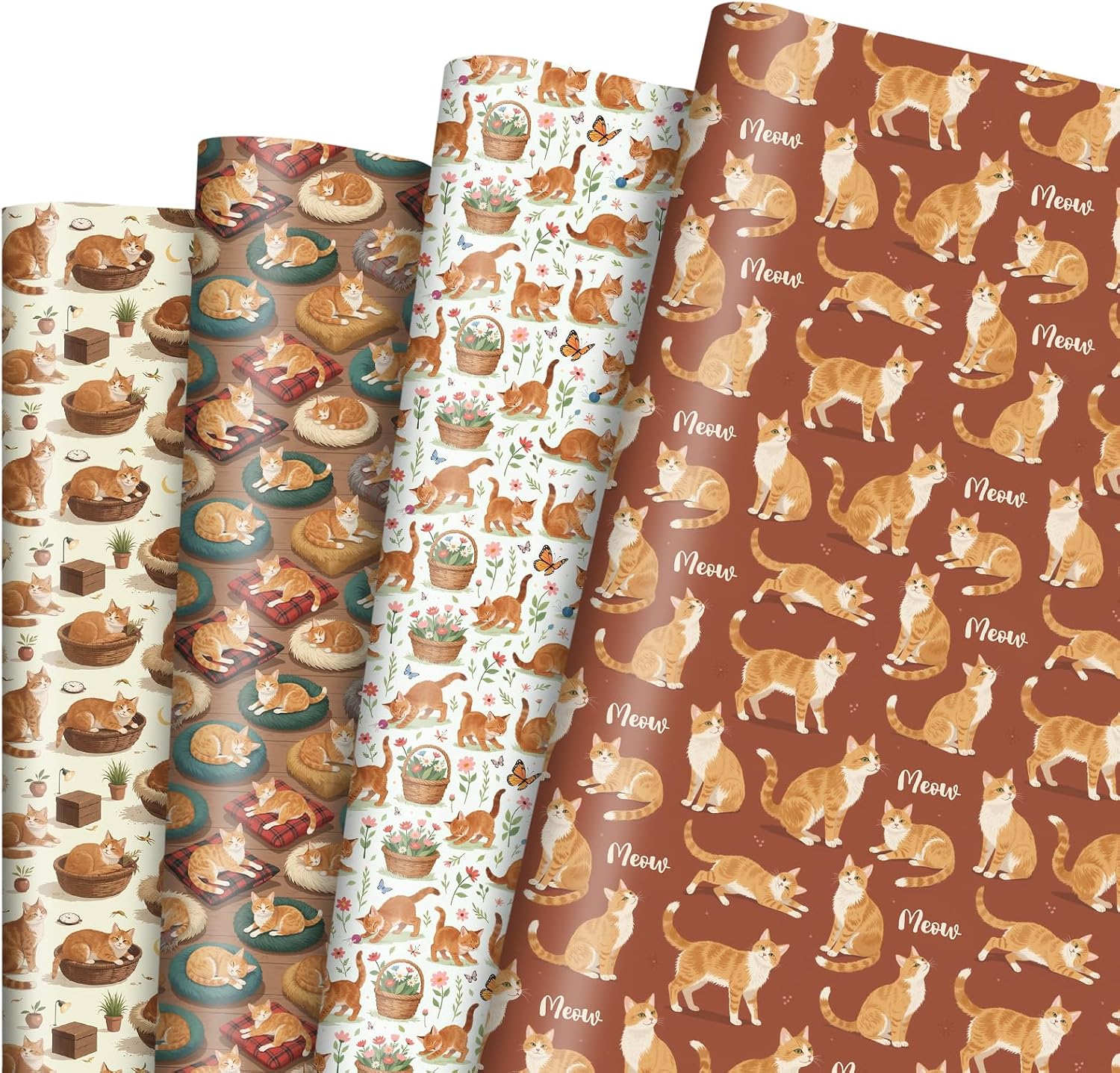 Pineraap Orange Tabby Cat Wrapping Paper 12 Sheets Pet Napping-Themed Designs Gift Wrap for Cat Lovers, Pet Owners, 20"×28"