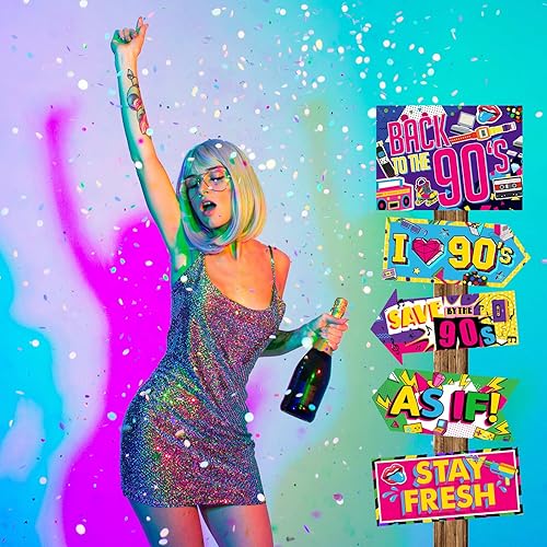 Miniatura 5 de Chinco 20 carteles de fiesta de los años 90, divertidos carteles de los años 90, accesorios divertidos para cabina de fotos, recuerdos de flecha,